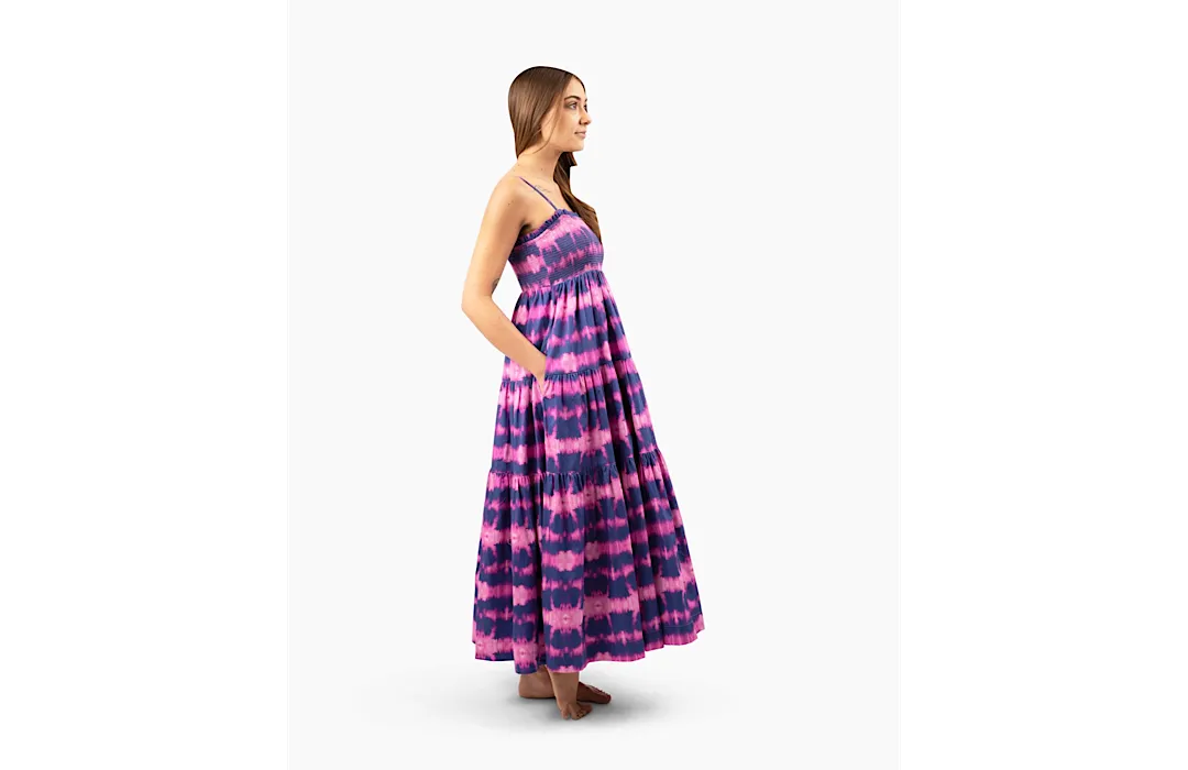 Adult Tie Dye  Dress in Fuchsia/Navy