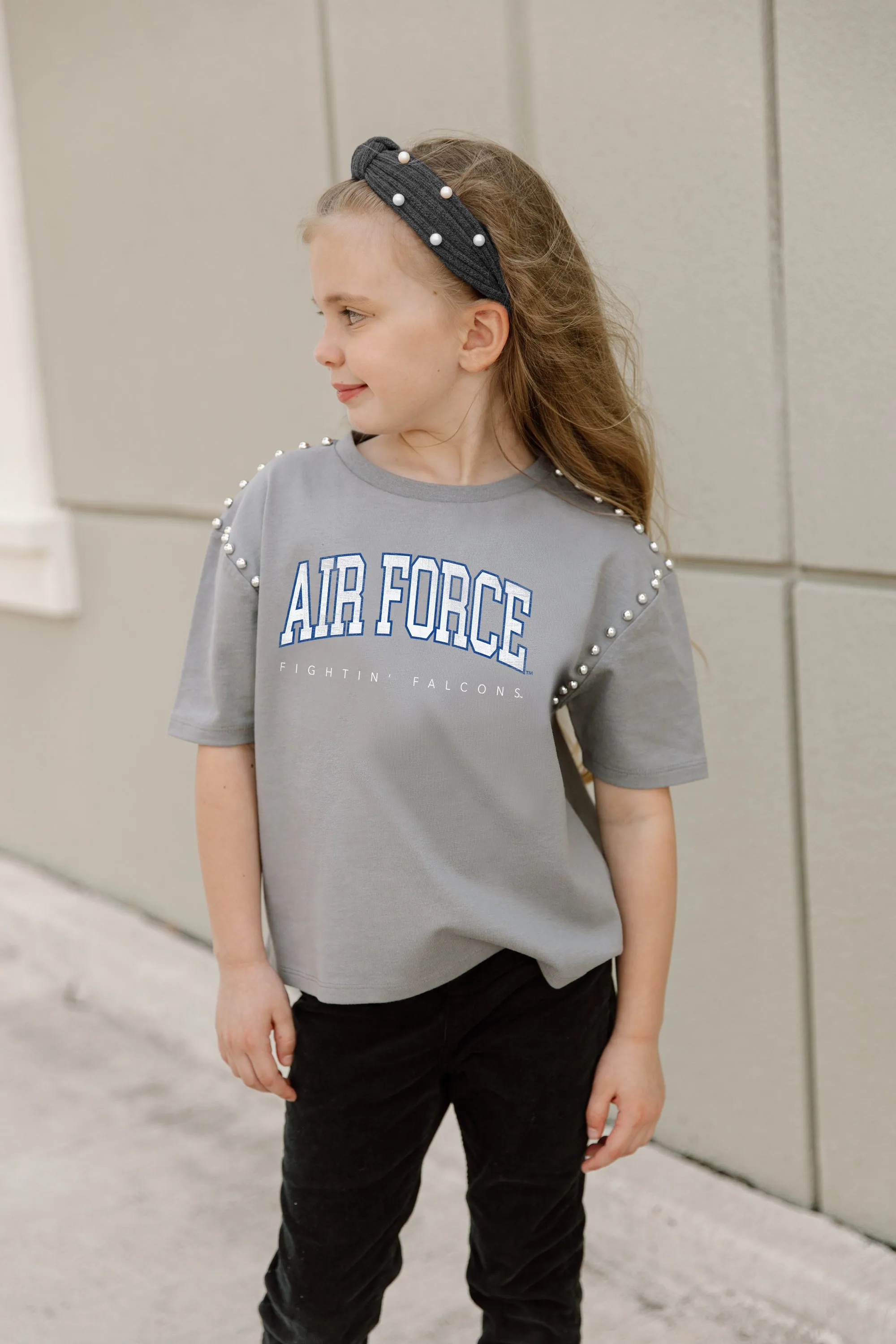 AIR FORCE FALCONS AFTER PARTY KIDS STUDDED SHORT SLEEVE MODERATELY CROPPED TEE