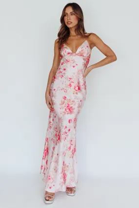 Alora Tie-Up Back Maxi Dress Floral Pink