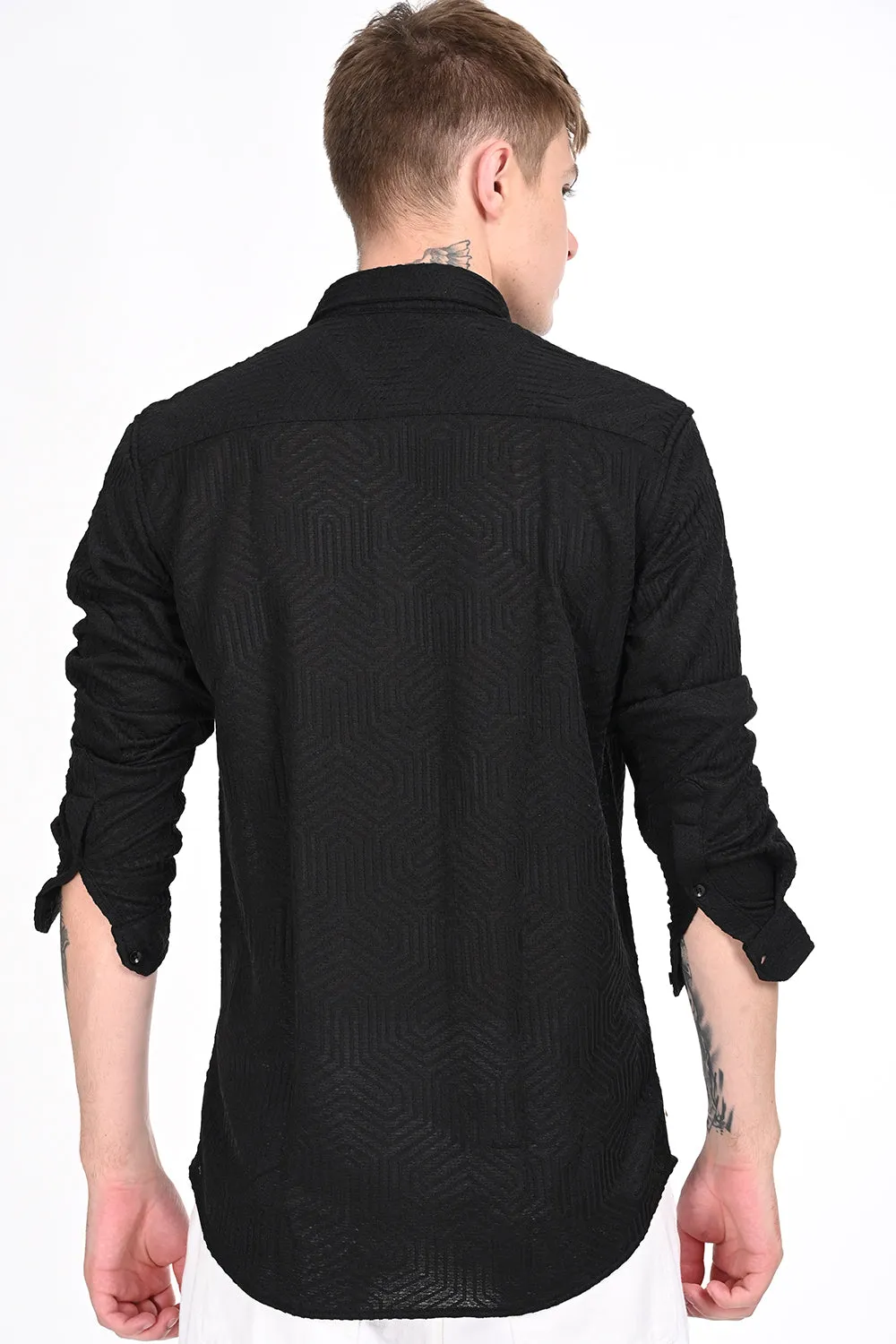 Black Textured Regular Fit Shirt