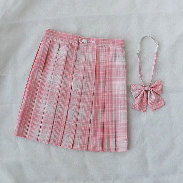 [Blossom Pink] JK vintage plaid uniform skirt