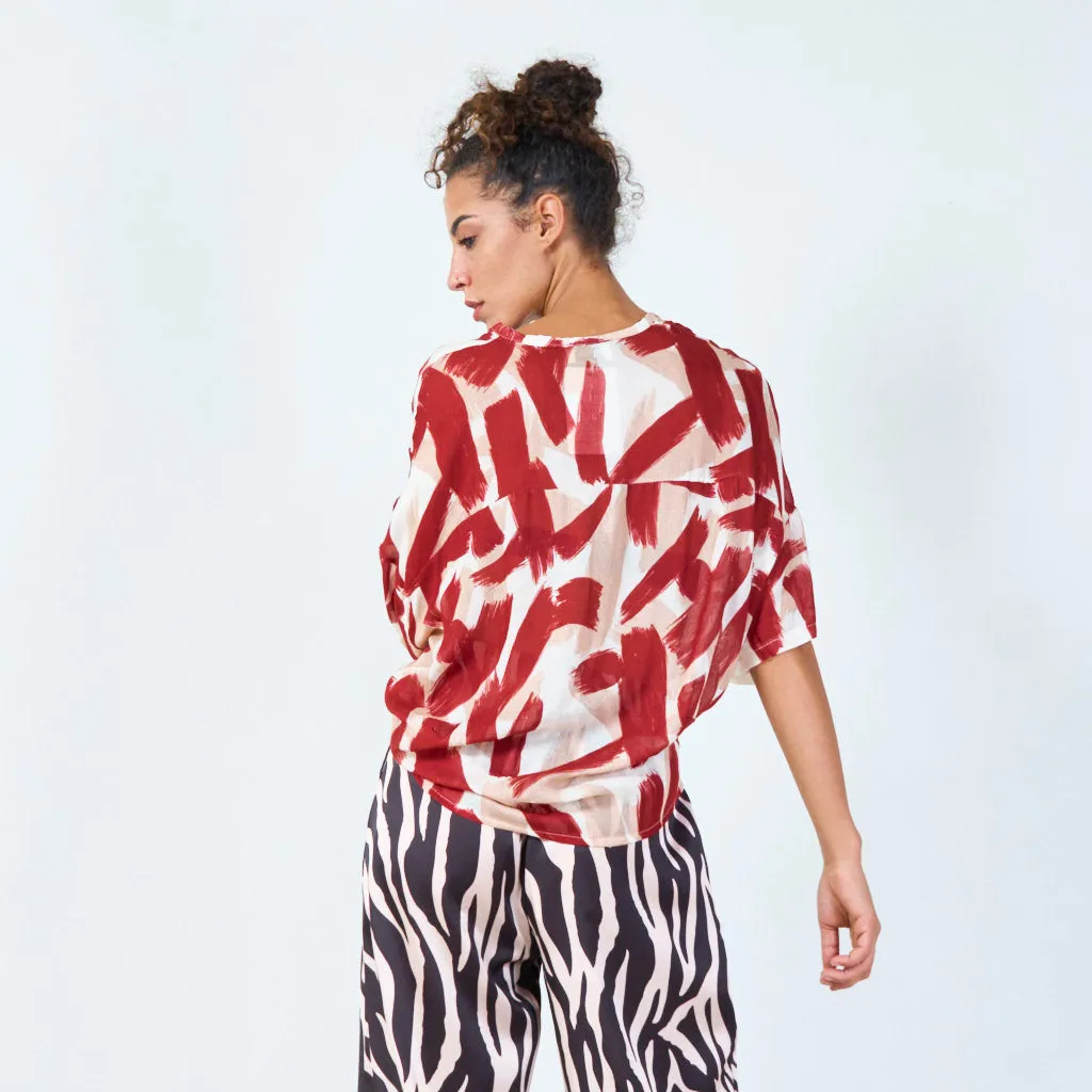 Bold brushstroke print blouse wholesale