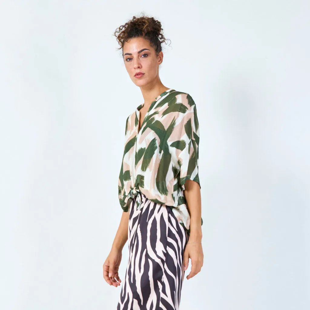 Bold brushstroke print blouse wholesale