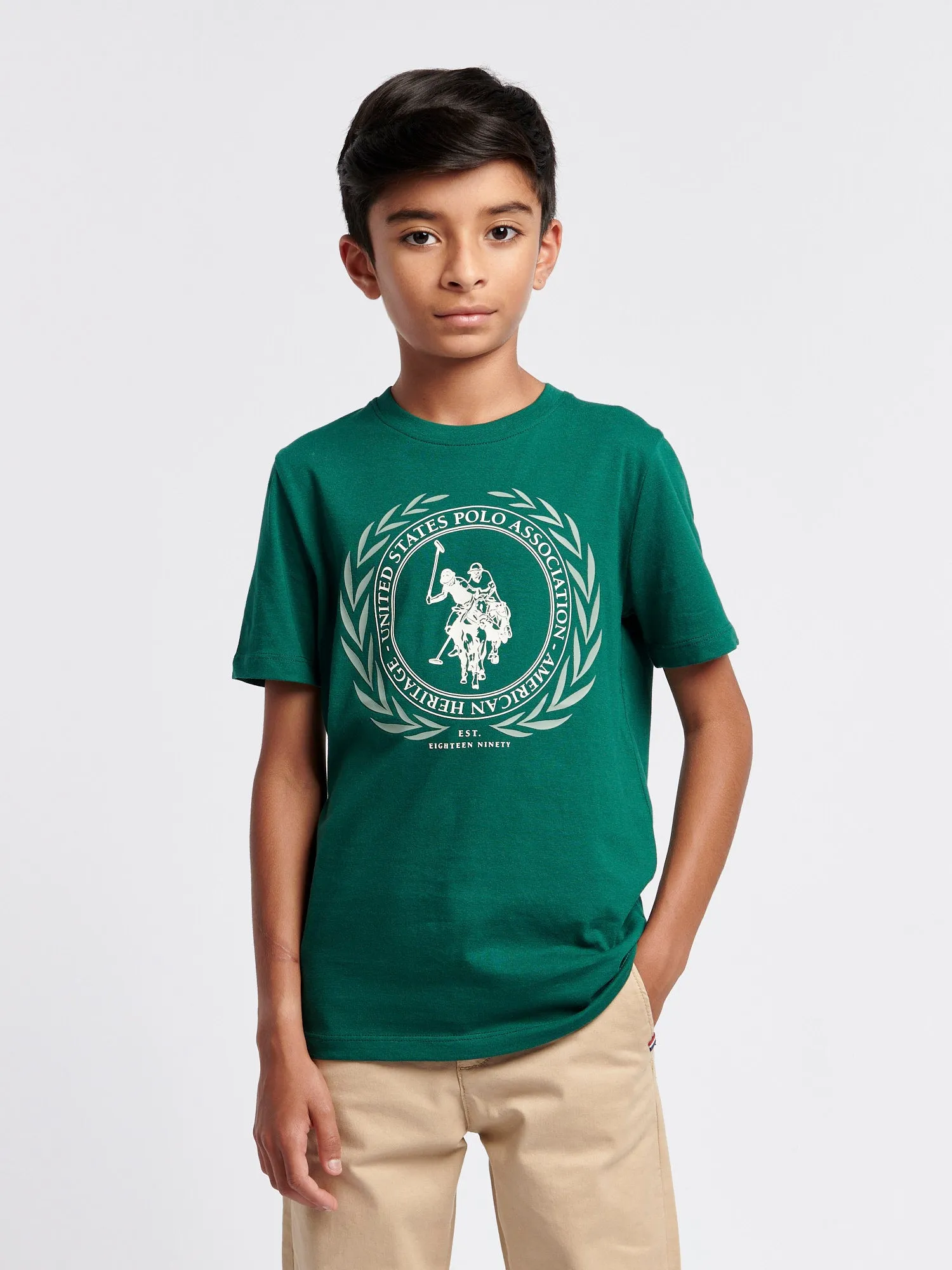 Boys Crest Graphic T-Shirt in Rain Forest