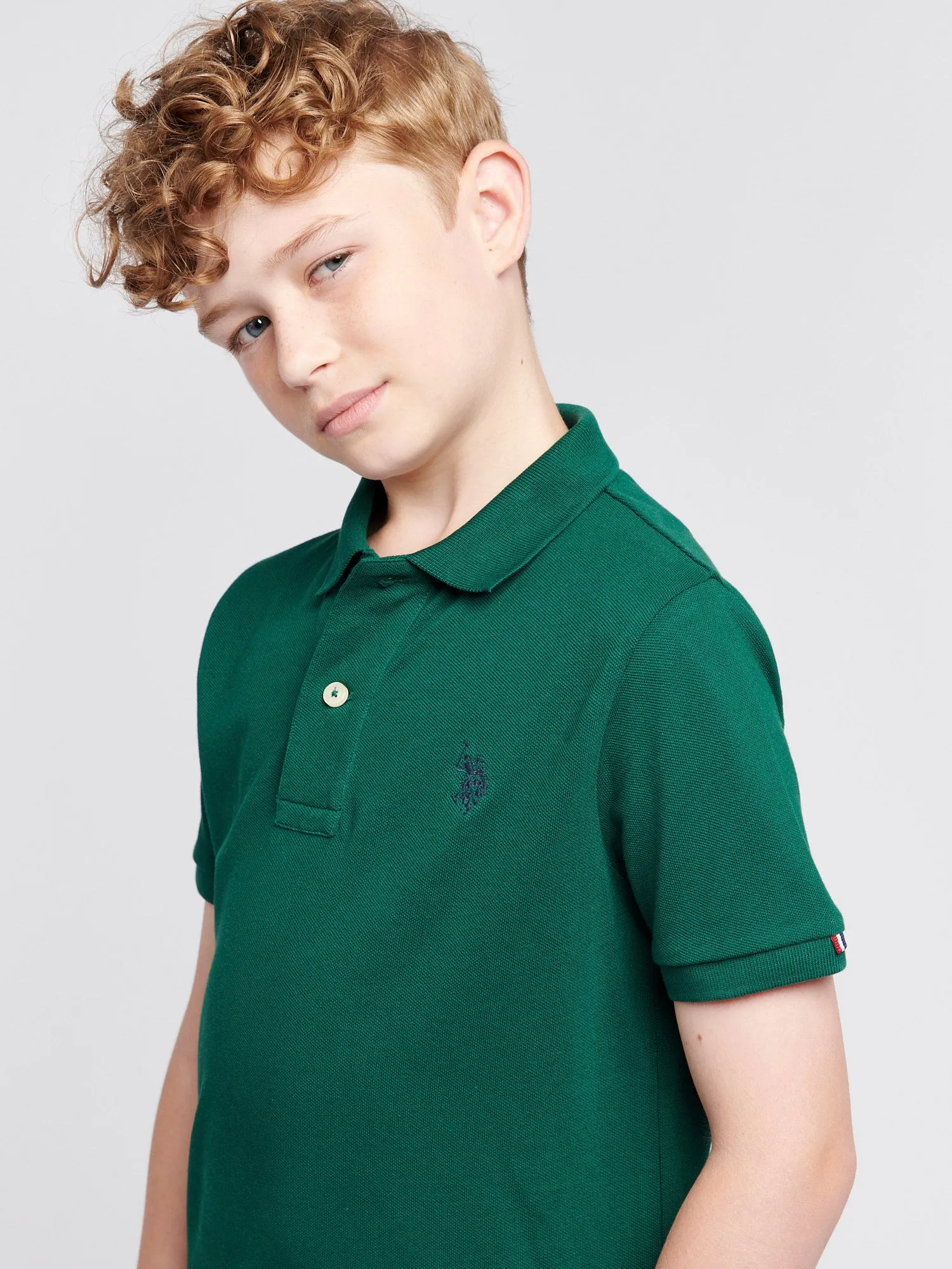 Boys Double Horsemen Polo Shirt in Rain Forest