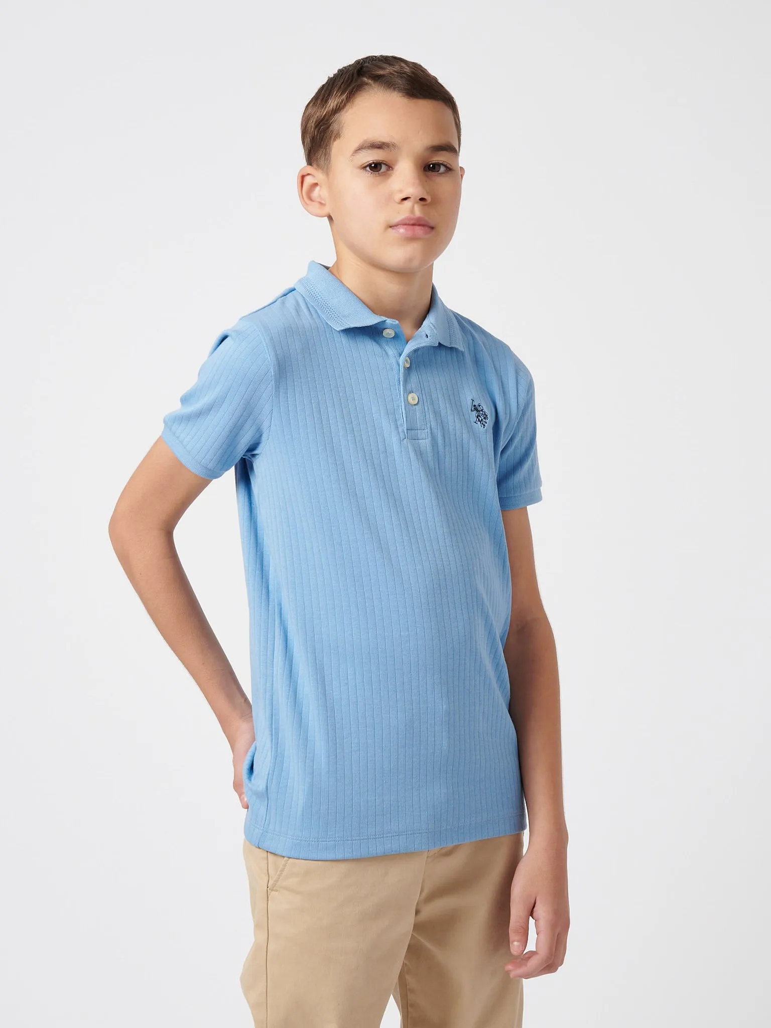 Boys Double Horsemen Rib Polo Shirt in Allure