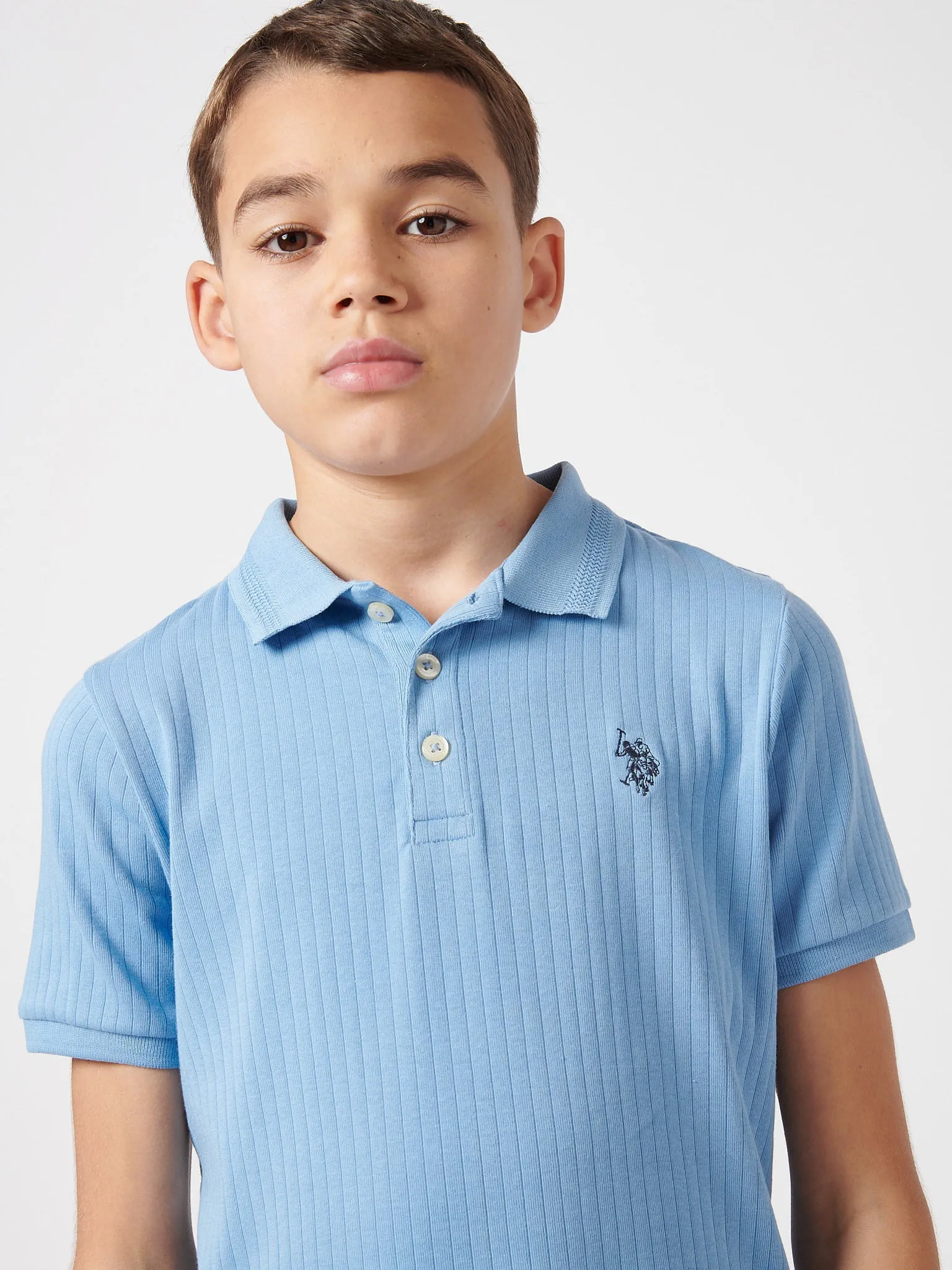 Boys Double Horsemen Rib Polo Shirt in Allure