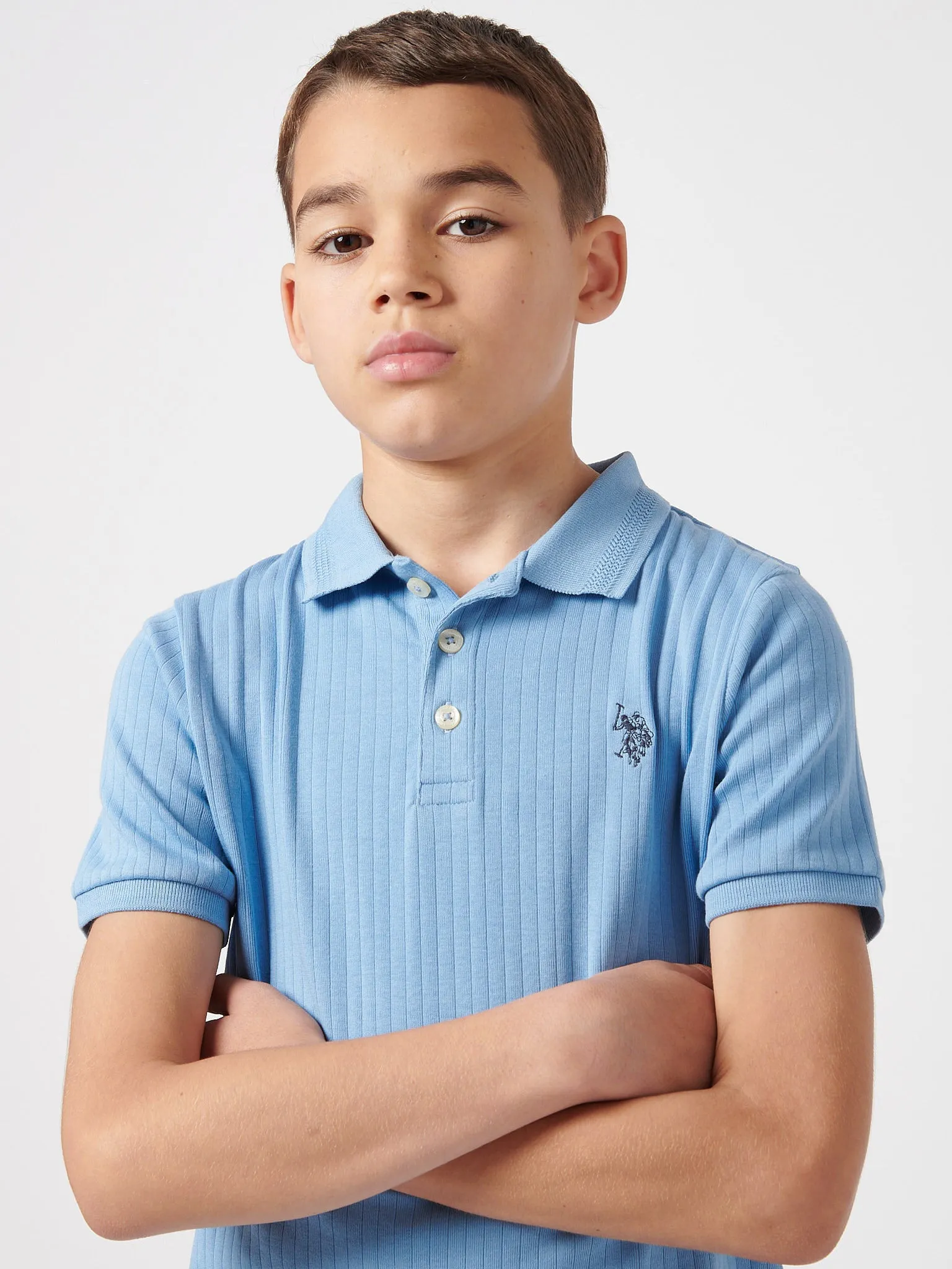 Boys Double Horsemen Rib Polo Shirt in Allure