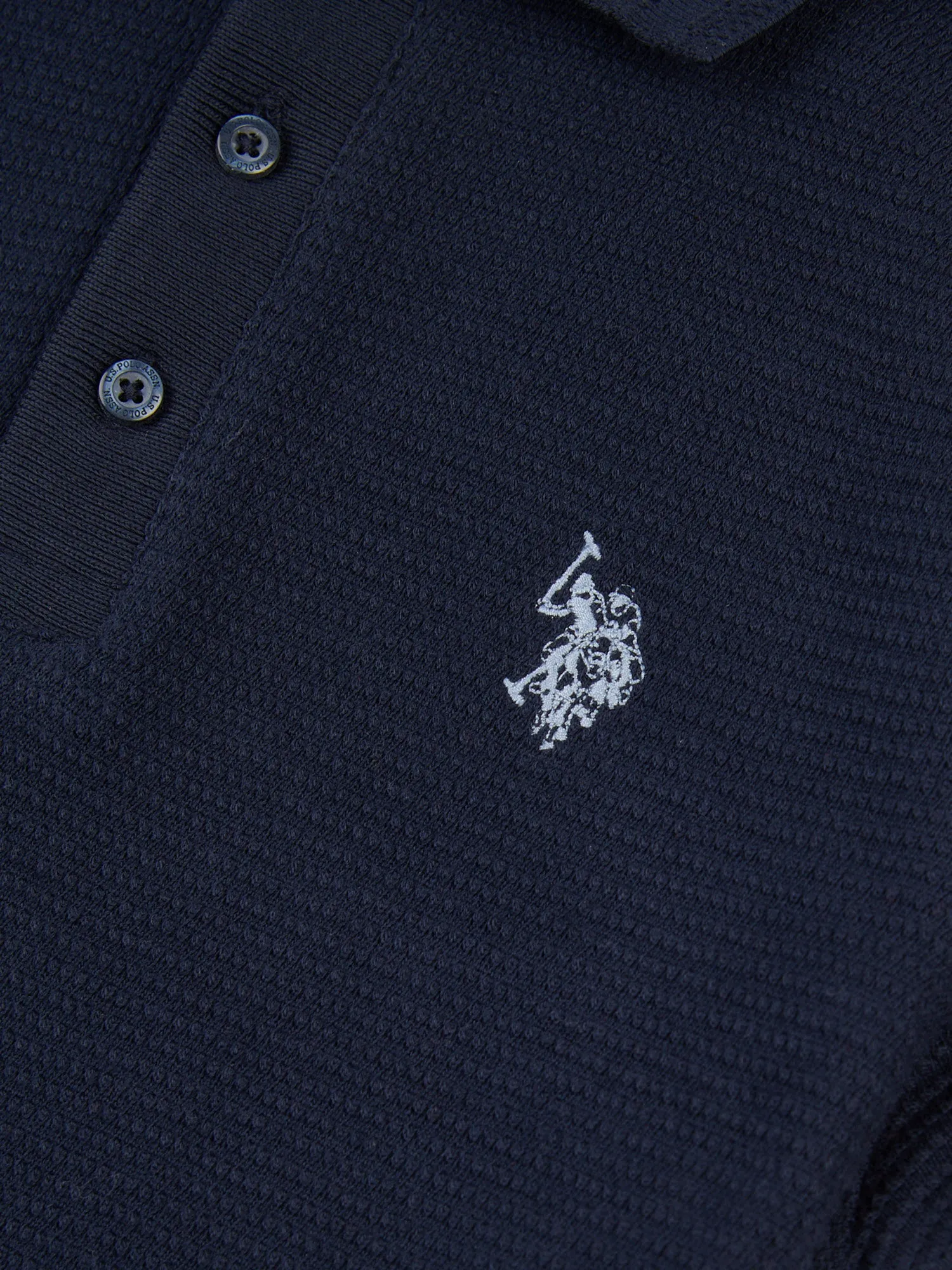 Boys Interest Textured Polo Shirt in Dark Sapphire Navy / Moonlight Blue DHM