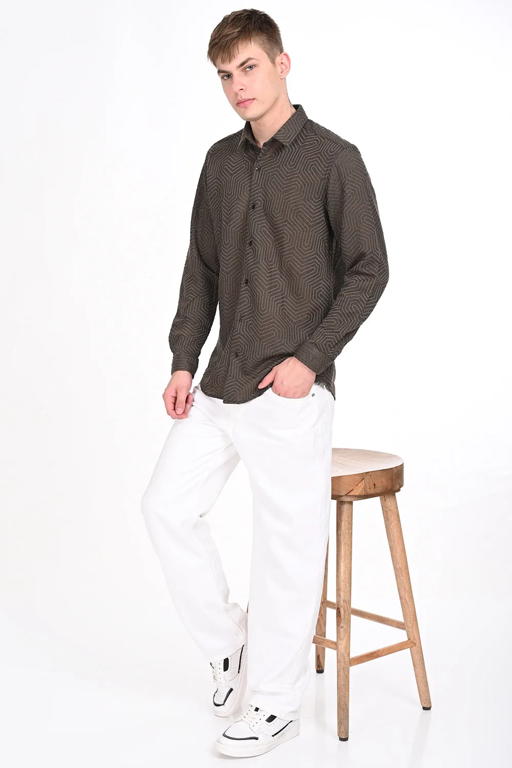 Brown Textured Regular Fit Shirt