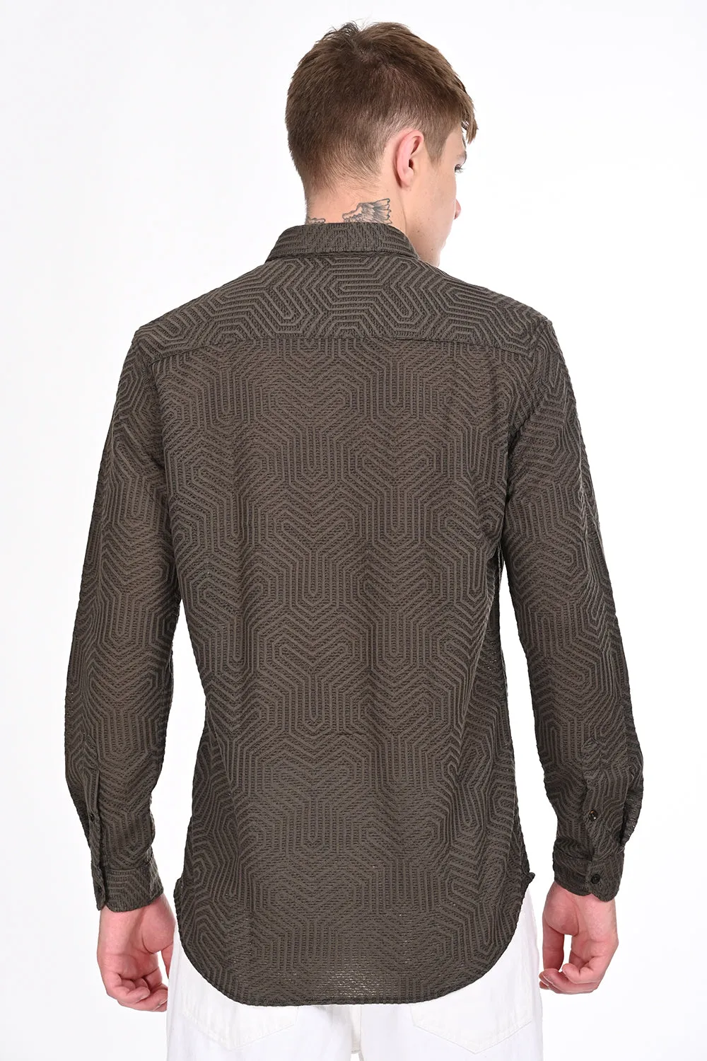 Brown Textured Regular Fit Shirt