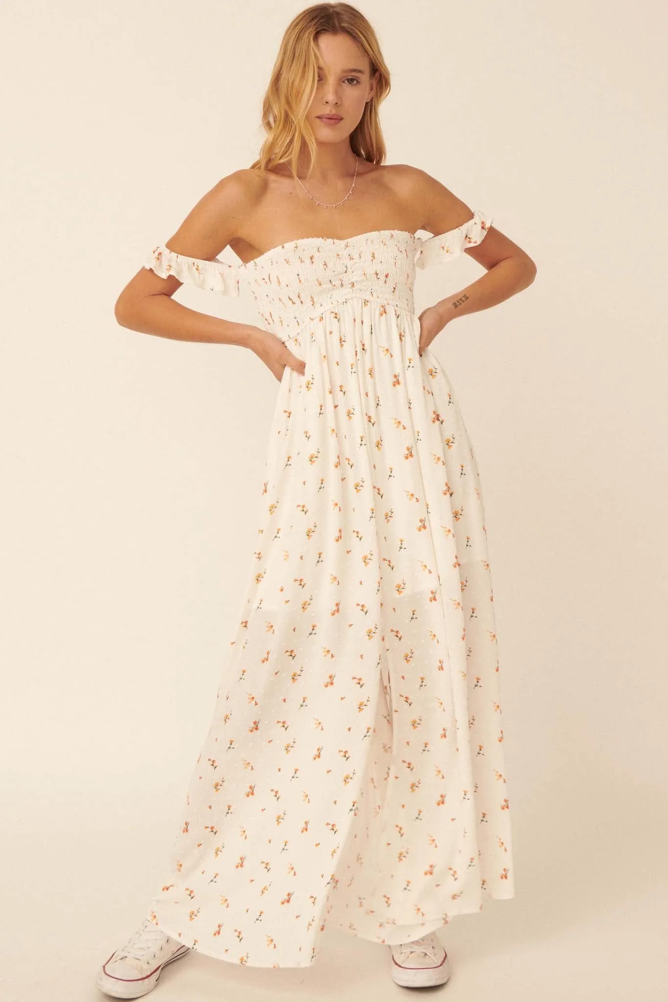 Buds of May Off-Shoulder Floral Maxi Dress