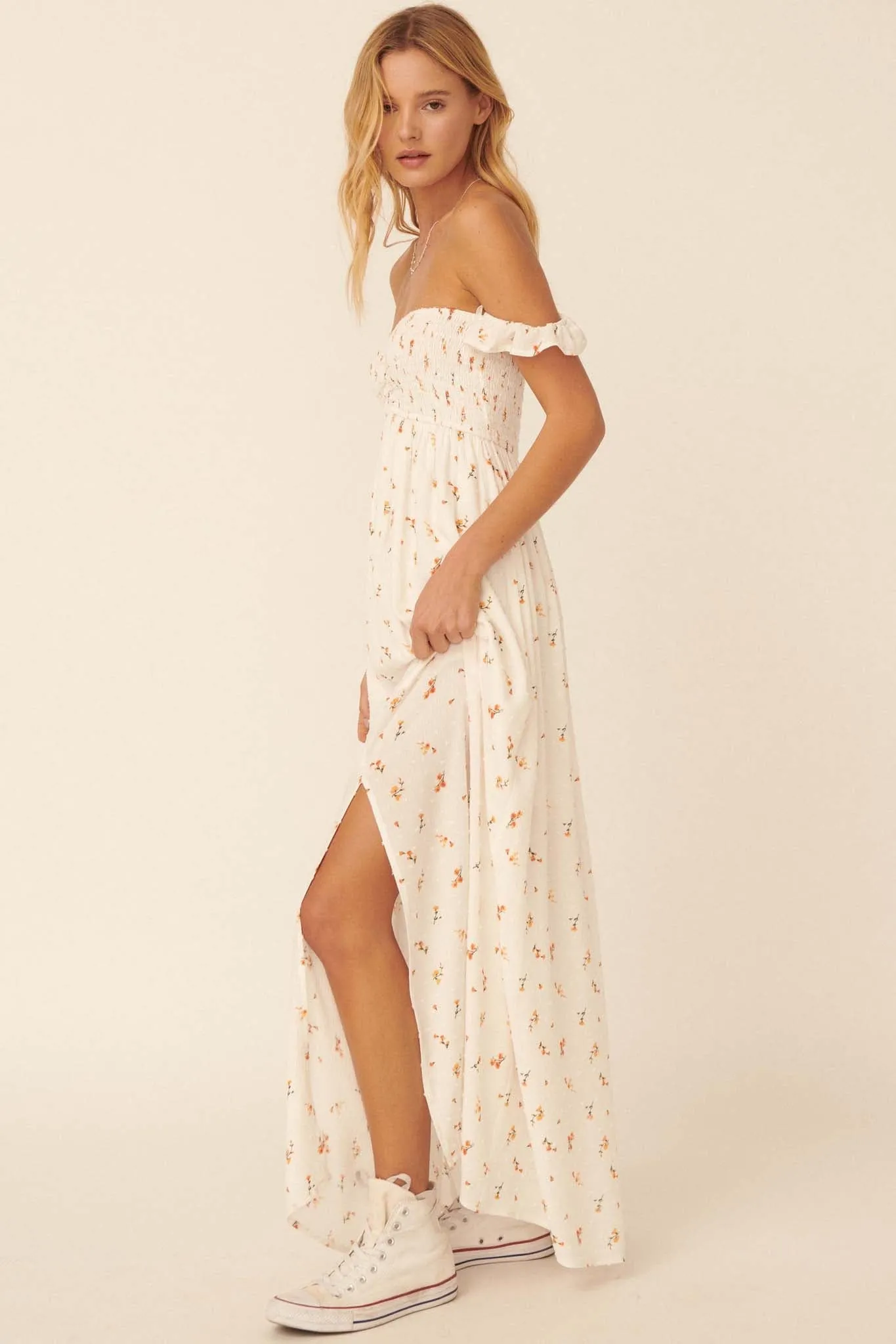 Buds of May Off-Shoulder Floral Maxi Dress