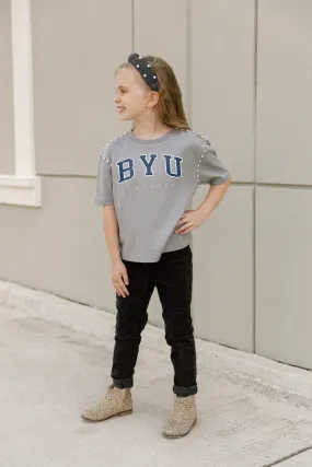 BYU COUGARS AFTER PARTY KIDS STUDDED SHORT SLEEVE MODERATELY CROPPED TEE