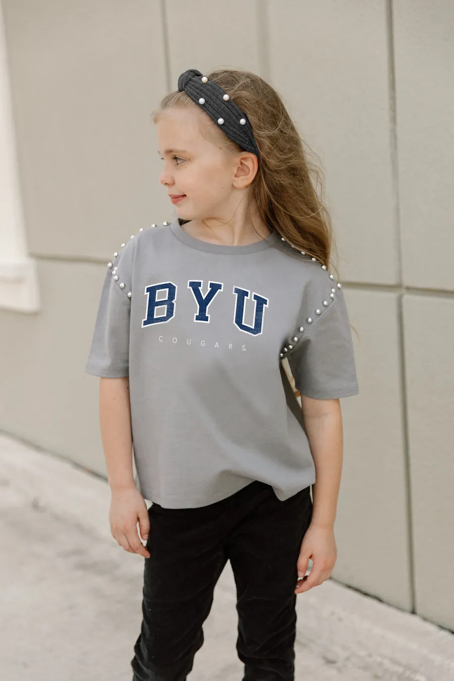 BYU COUGARS AFTER PARTY KIDS STUDDED SHORT SLEEVE MODERATELY CROPPED TEE