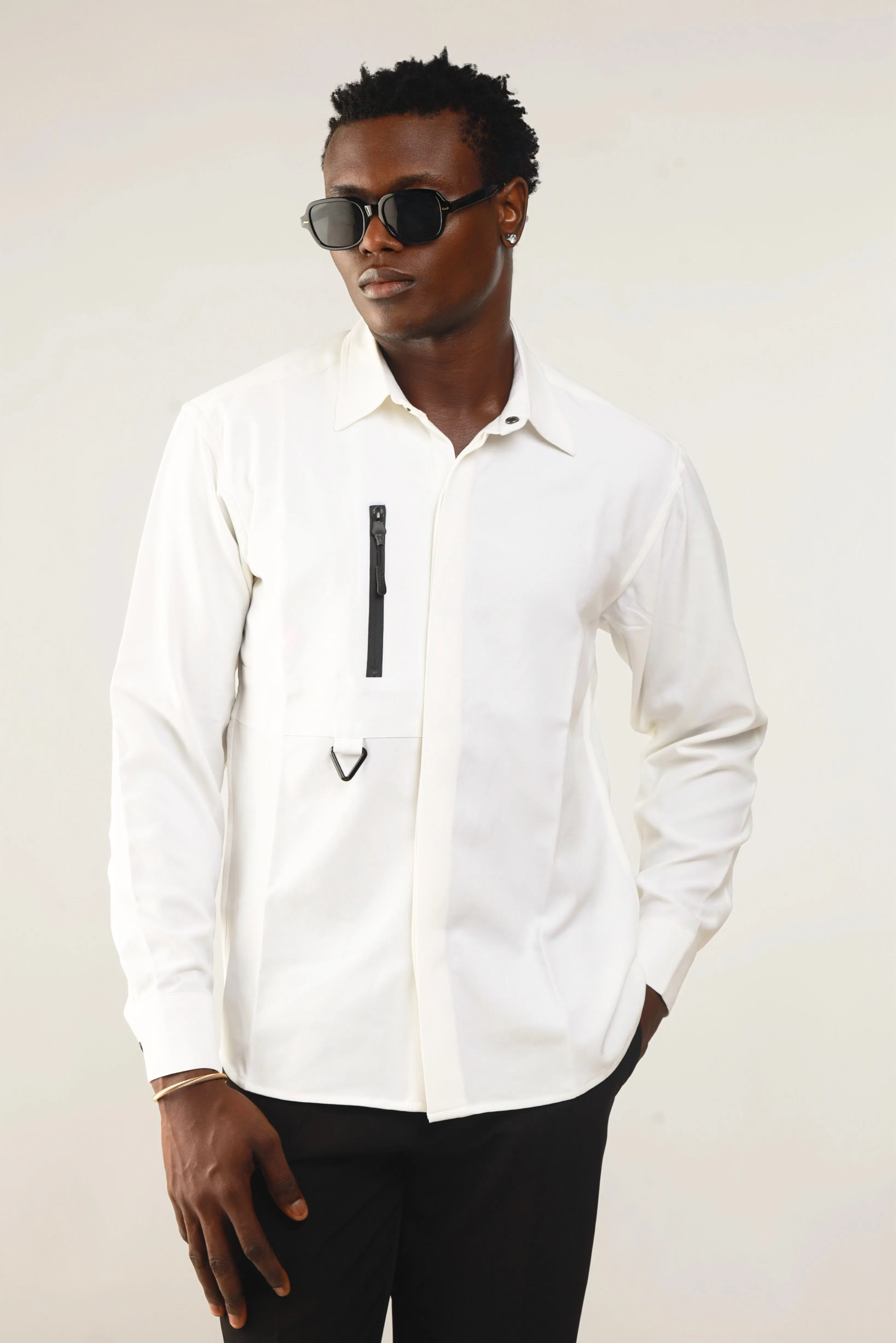 Cali Luxe Zipper Oxford Shirt - White