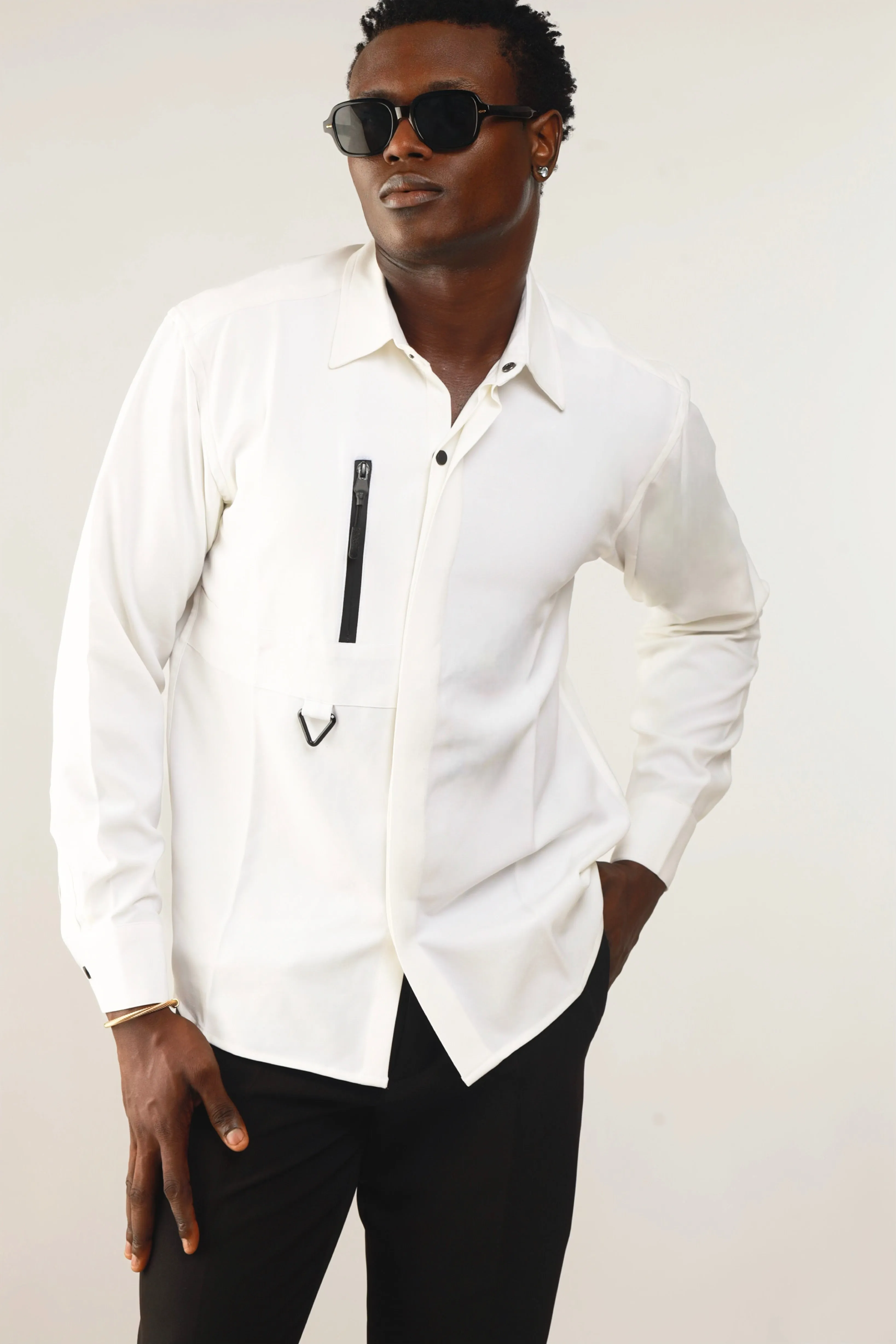 Cali Luxe Zipper Oxford Shirt - White