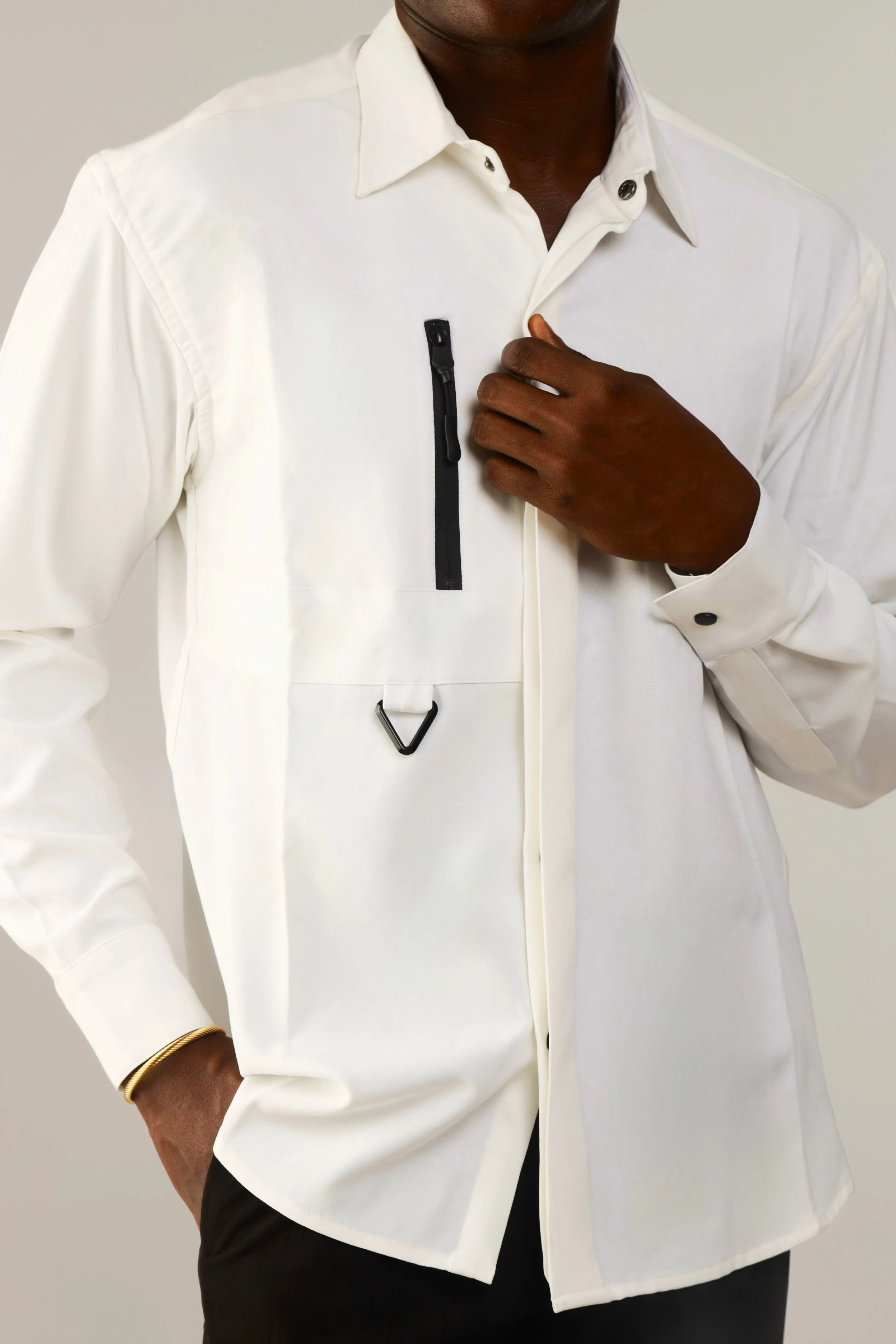 Cali Luxe Zipper Oxford Shirt - White