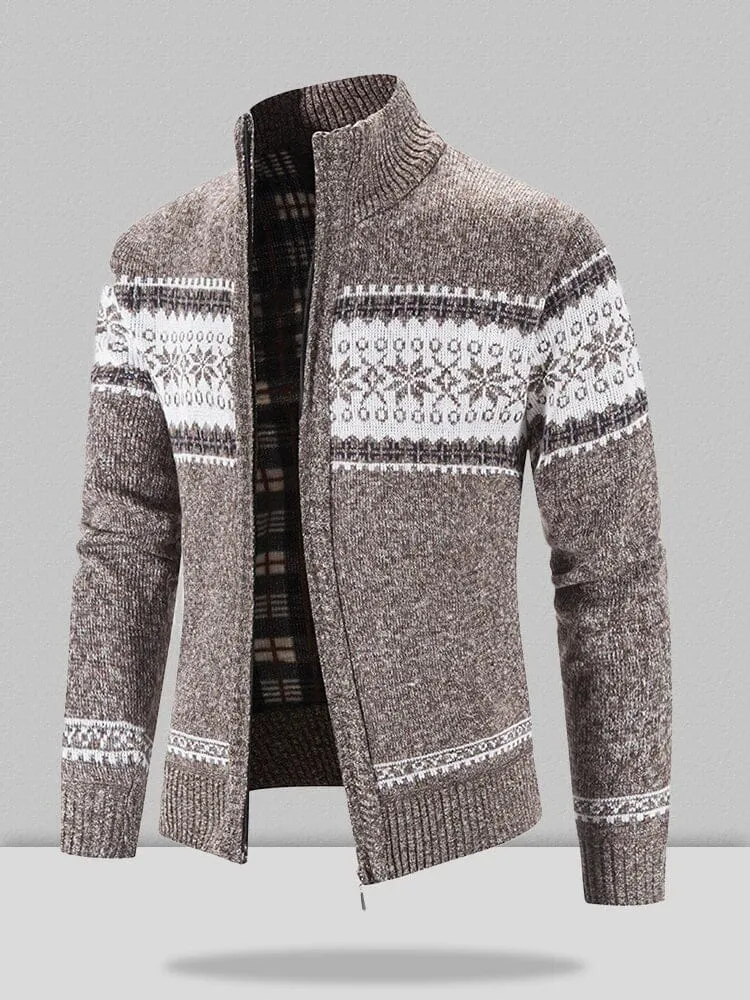 Christmas snowflake piece standing collar warm cardigan knitted jacket