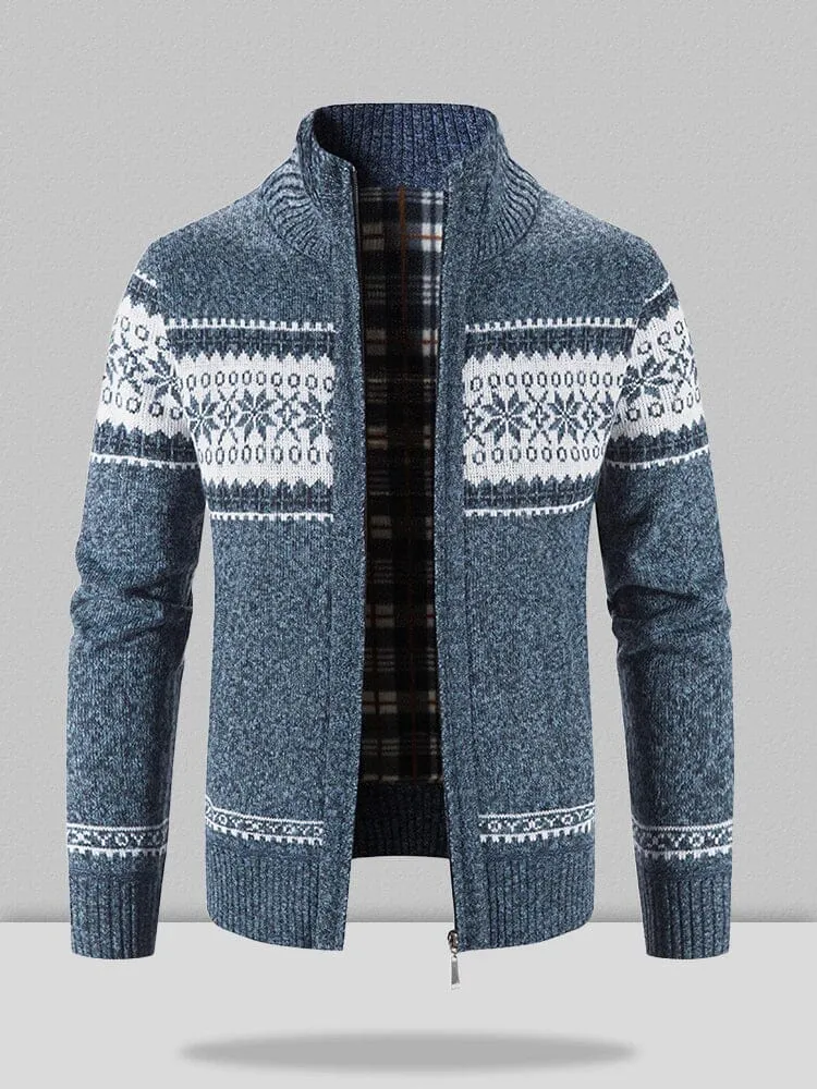 Christmas snowflake piece standing collar warm cardigan knitted jacket