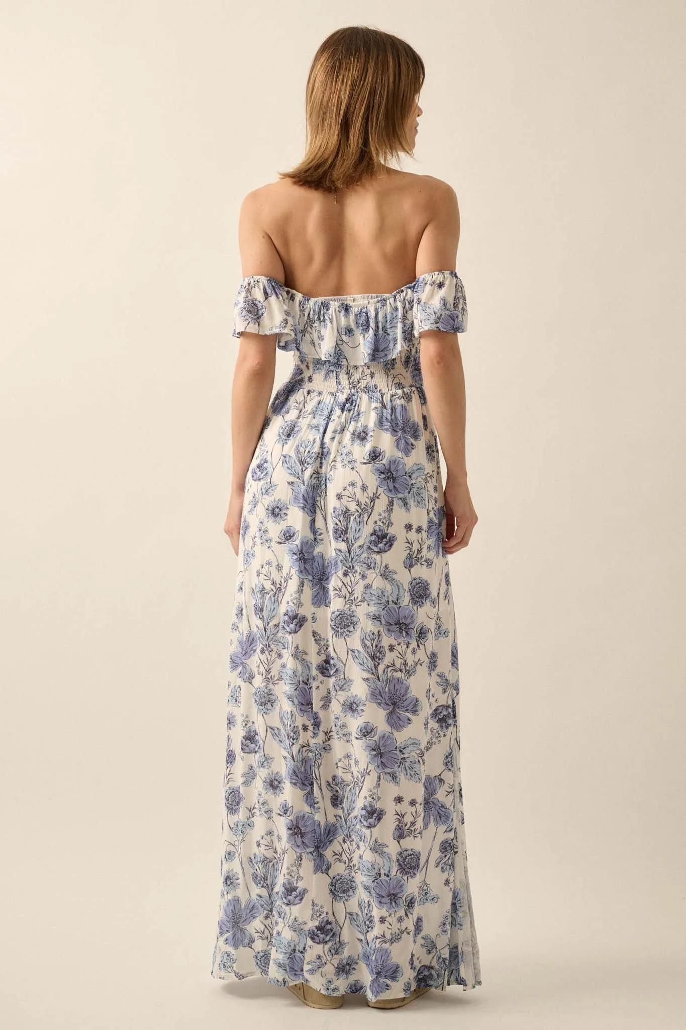 Cornflower Sky Floral Off-Shoulder Maxi Dress