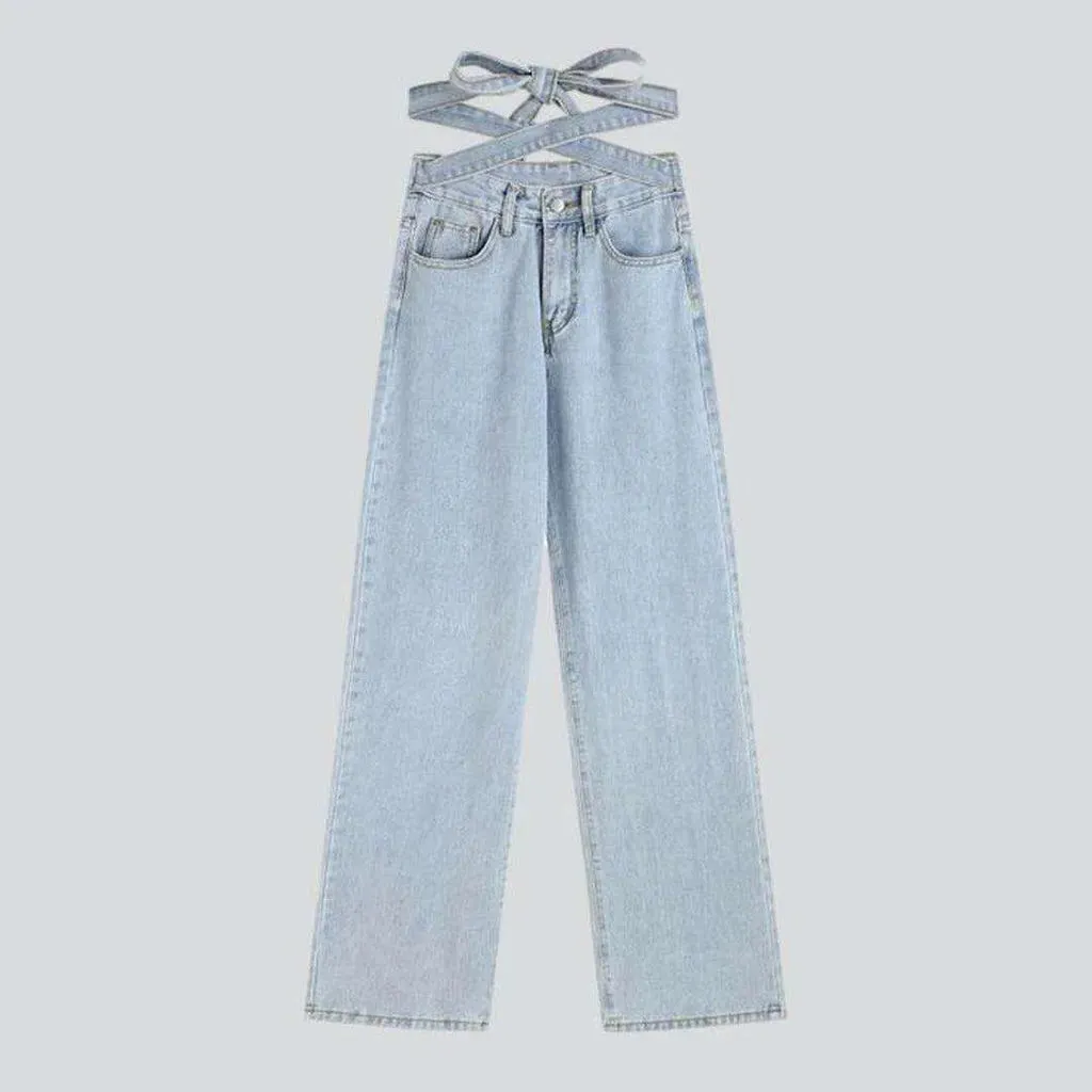 Denim waist belt baggy jeans