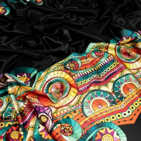 Digital Printed Satin Design-7 Border Printed Multicoloe Geometric on Black