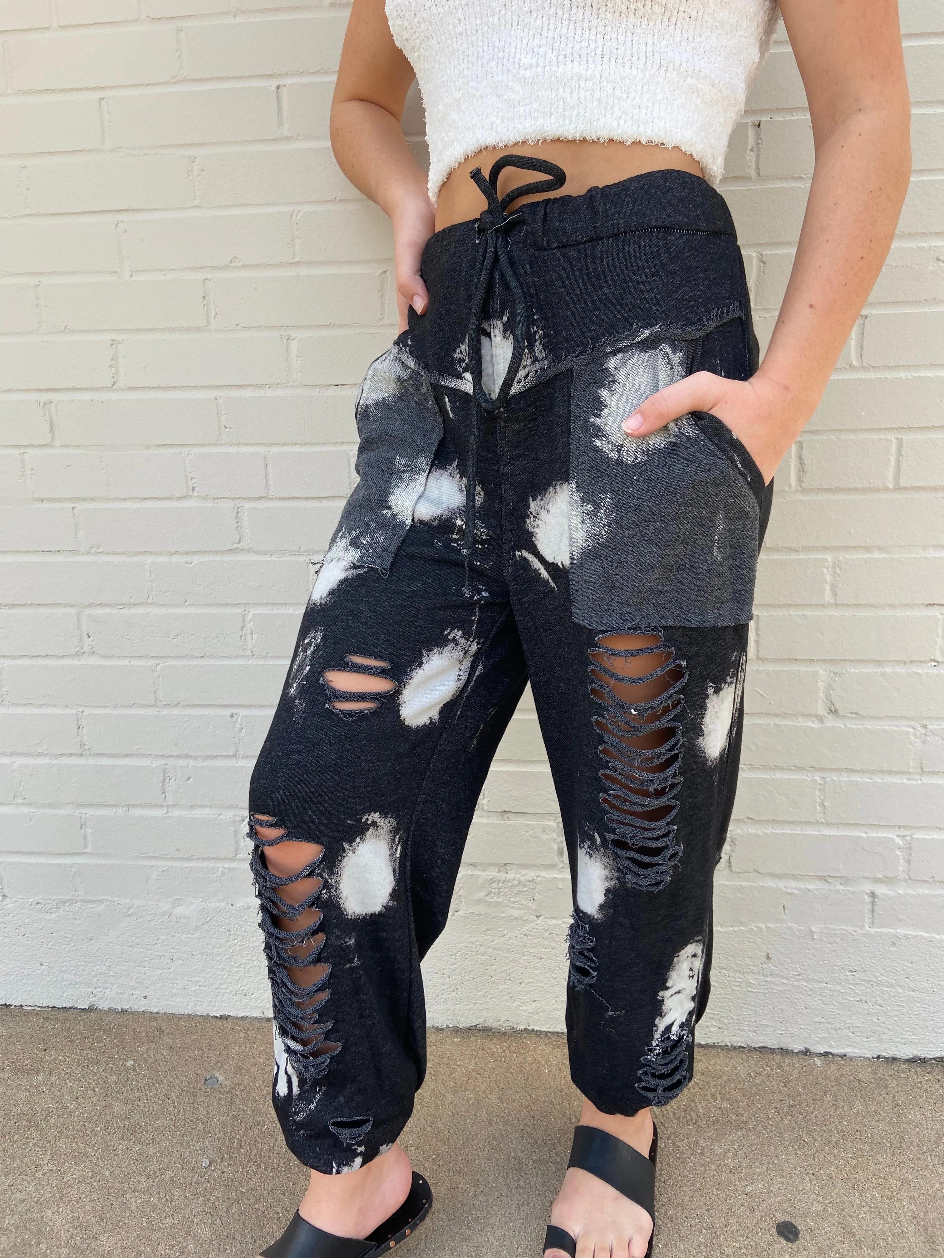 Distressed High Waisted Joggers