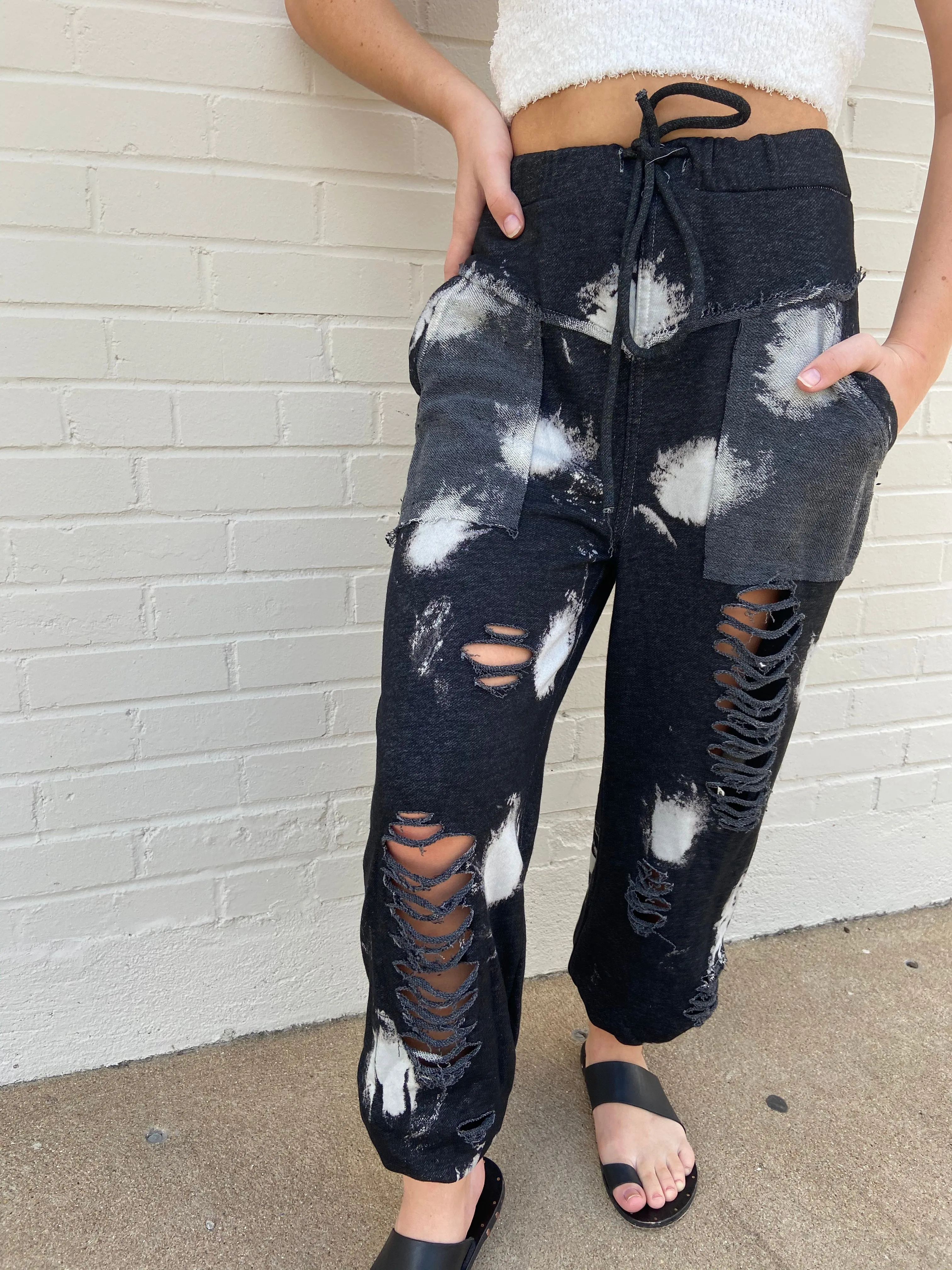 Distressed High Waisted Joggers