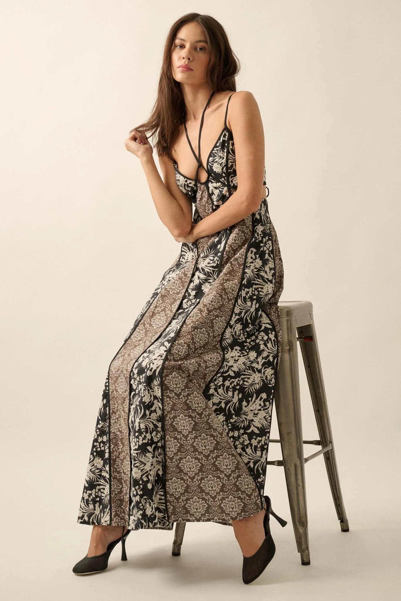 Elegant Blooms Paneled Floral Maxi Dress