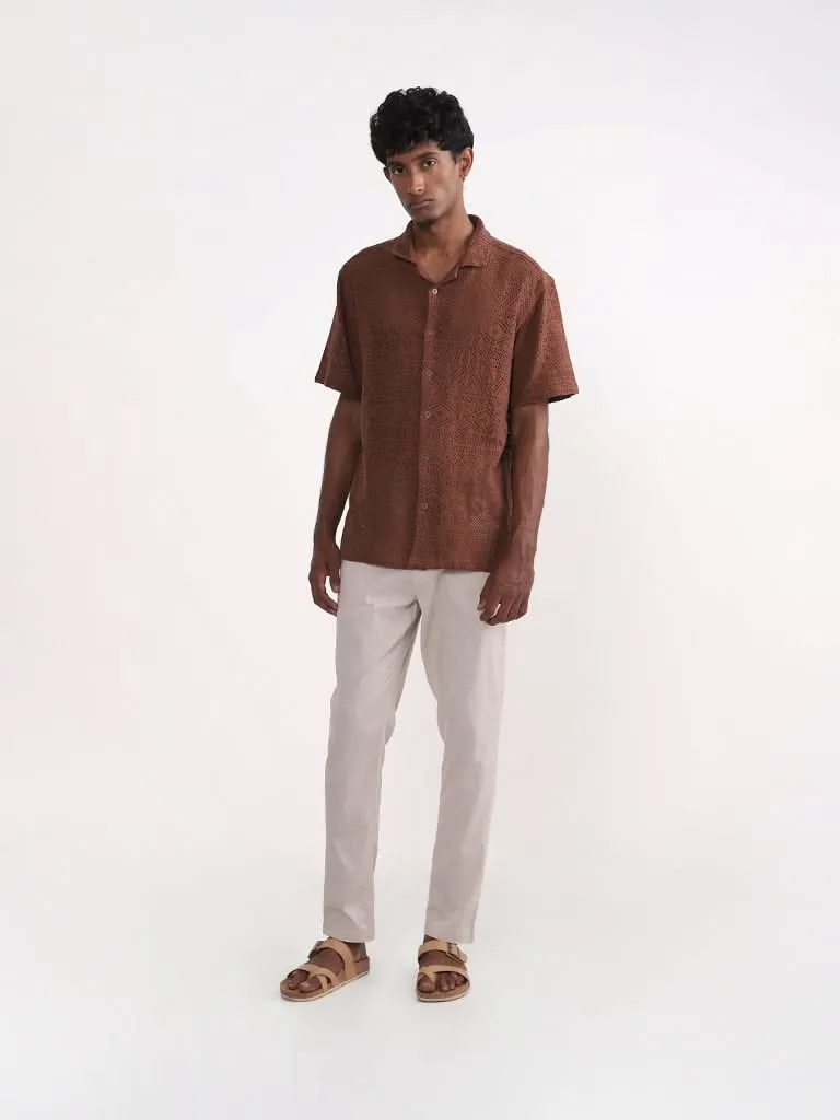 ETA Solid Rust-Orange Cotton Resort-Fit Shirt