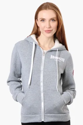 Fahrenheit Fleece Lined Brooklyn Print Hoodie - Grey