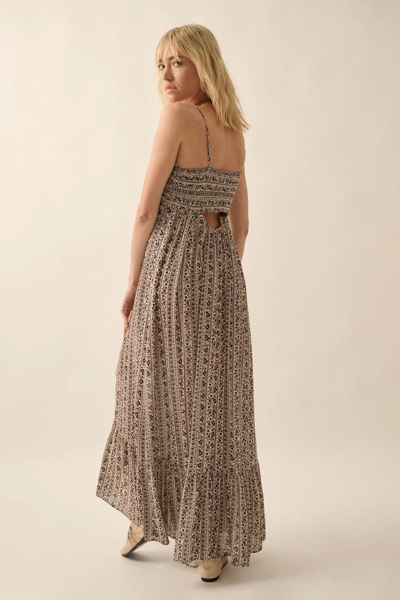 Far and Wide Floral-Stripe Button-Front Maxi Dress