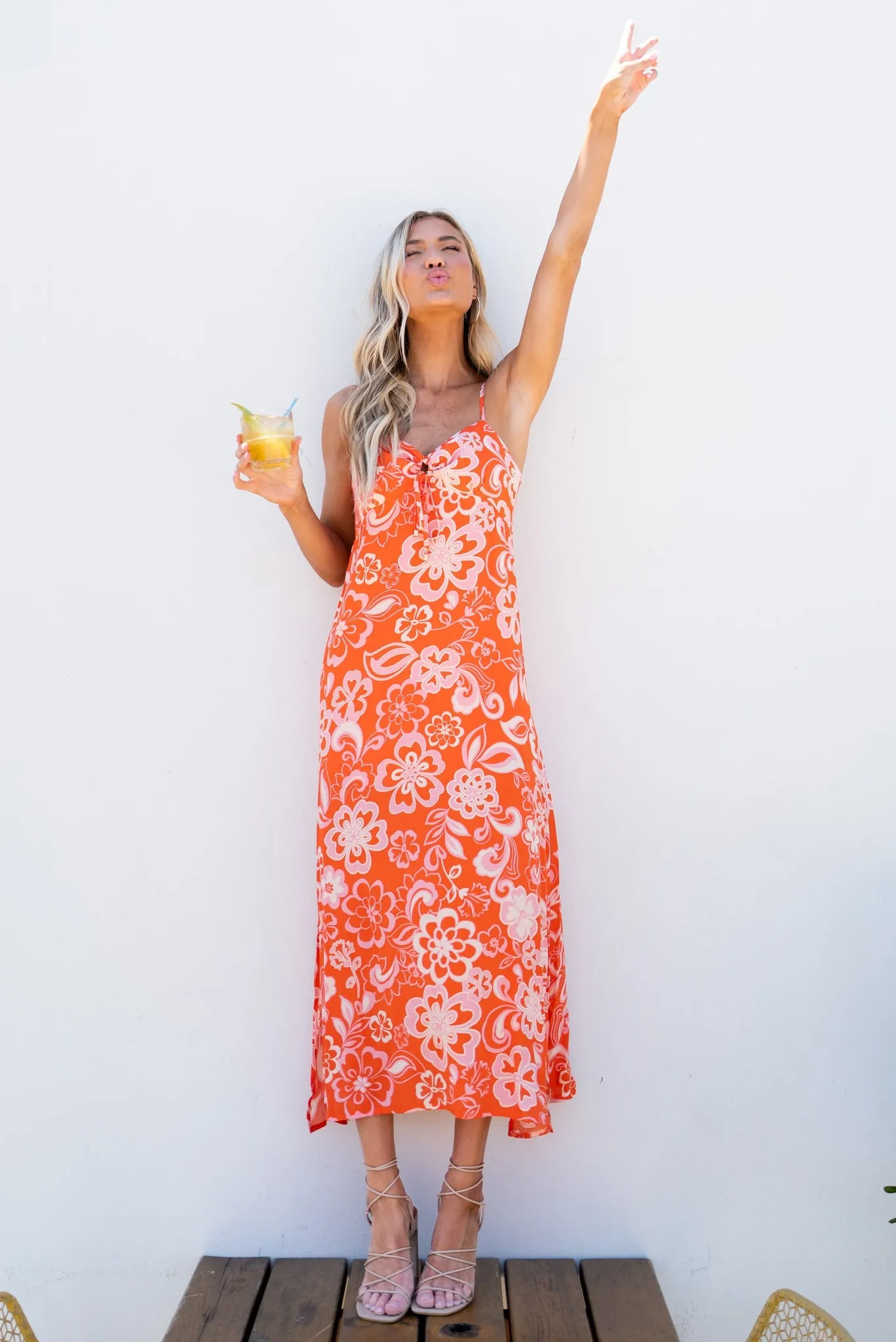 Flirting With Destiny Orange Floral Print Maxi Dress