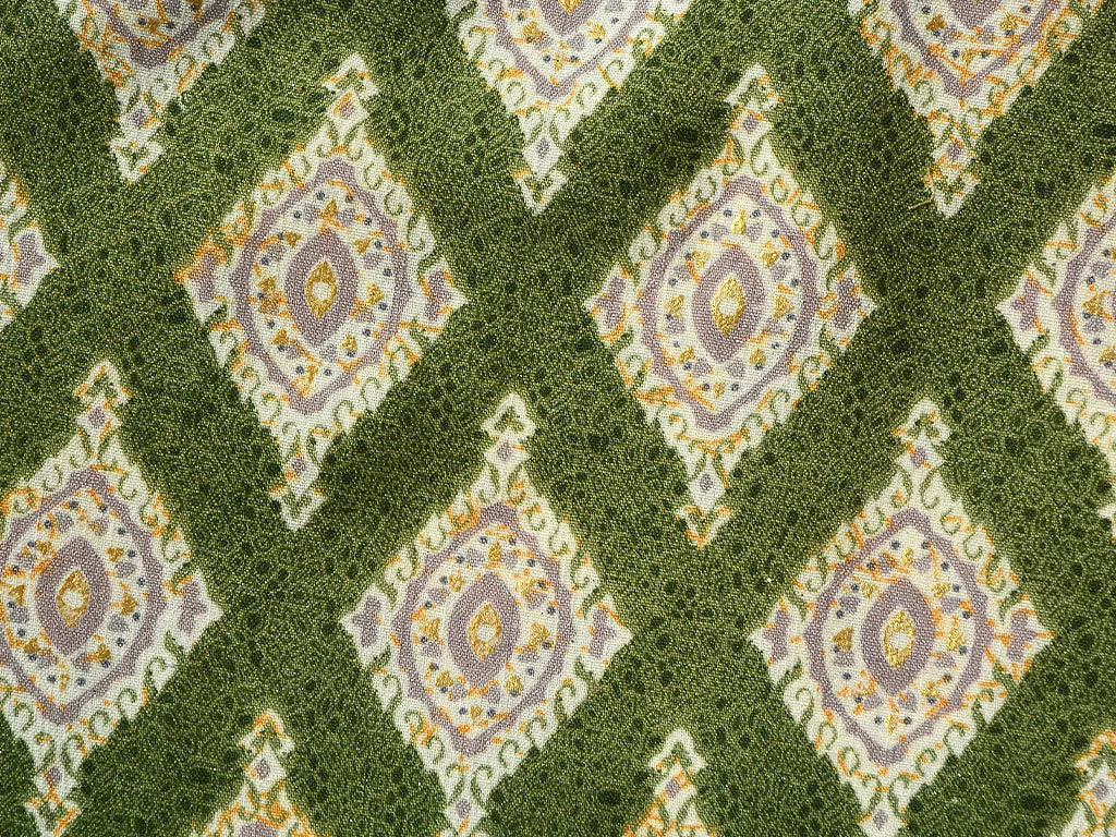 Forest Green Traditional Digital Printed Slub Cotton Fabric