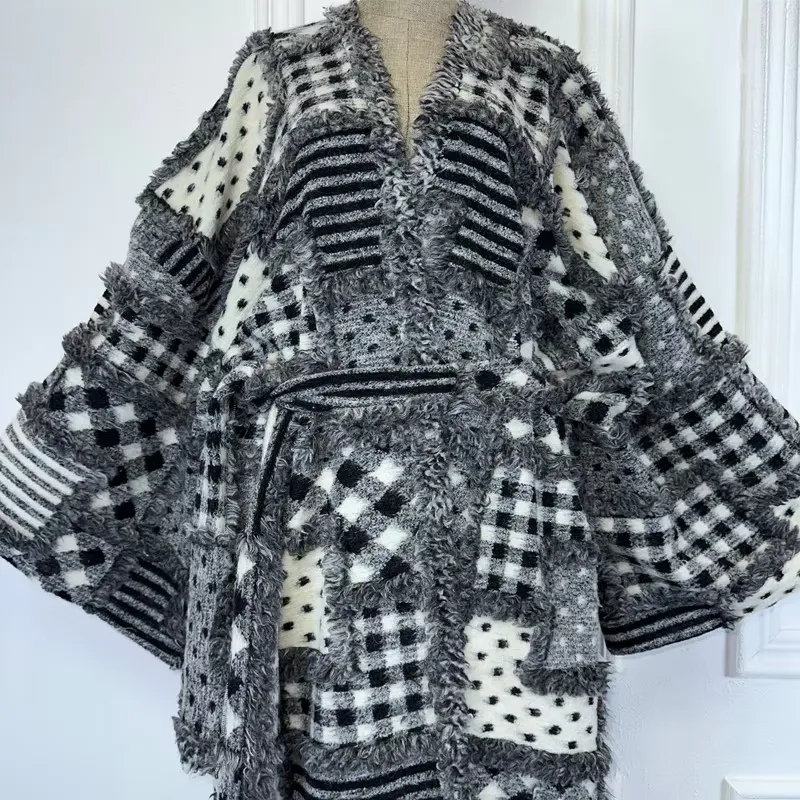 Fuzzy Patch Work Cardigan Kimono