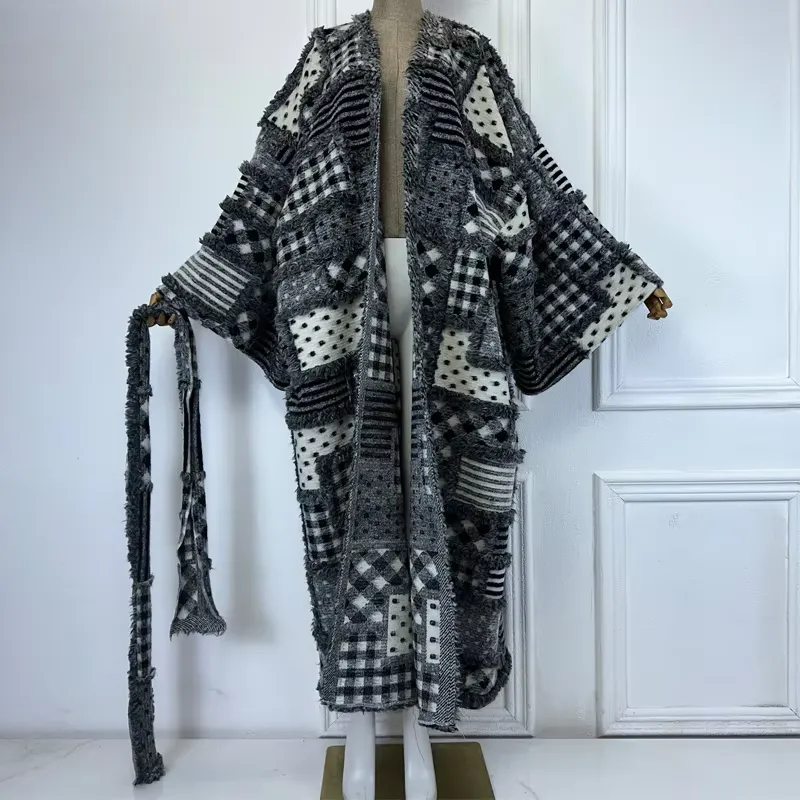 Fuzzy Patch Work Cardigan Kimono