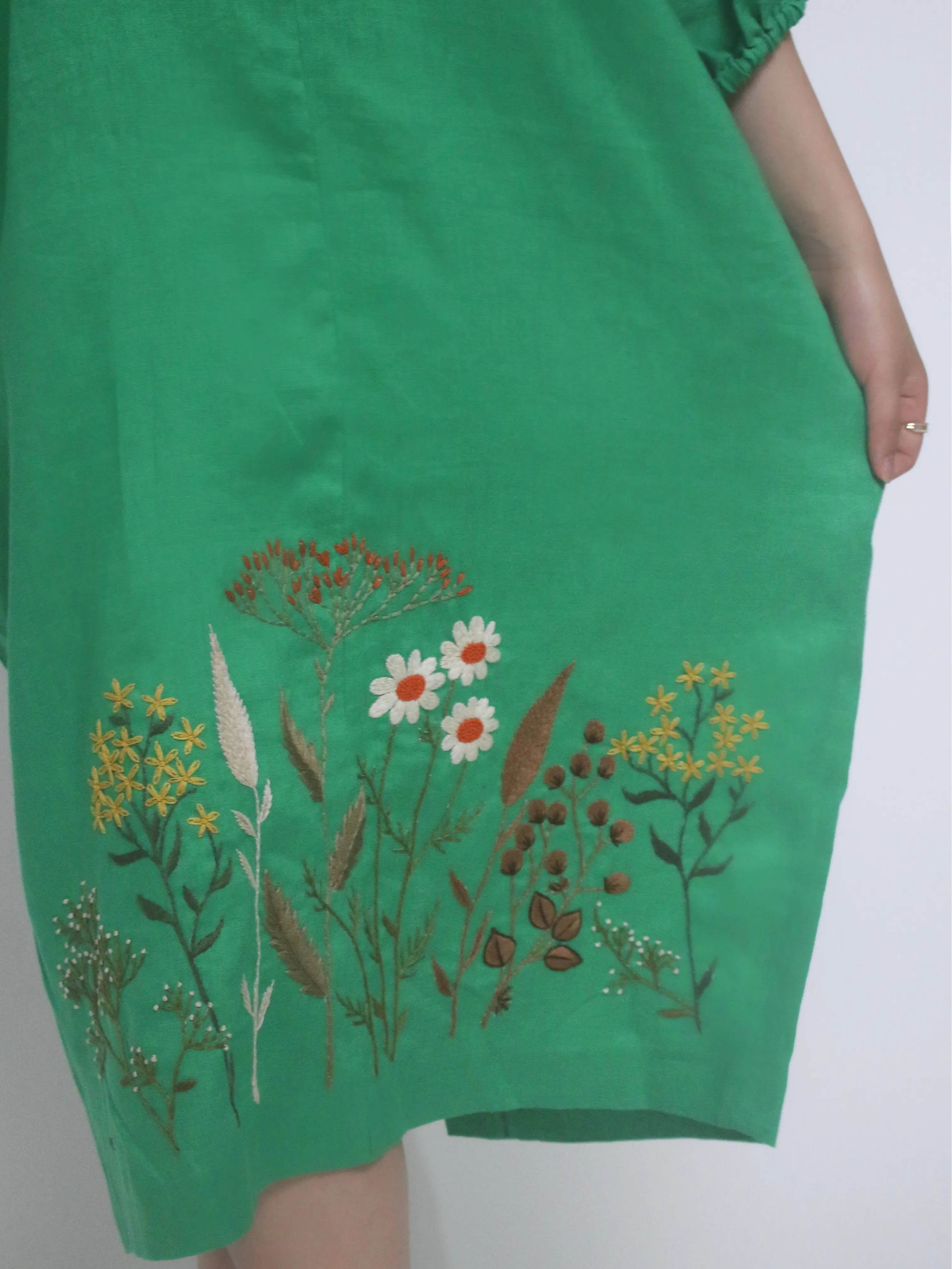 Gardena 100% Linen Maxi Dress with Embroidery