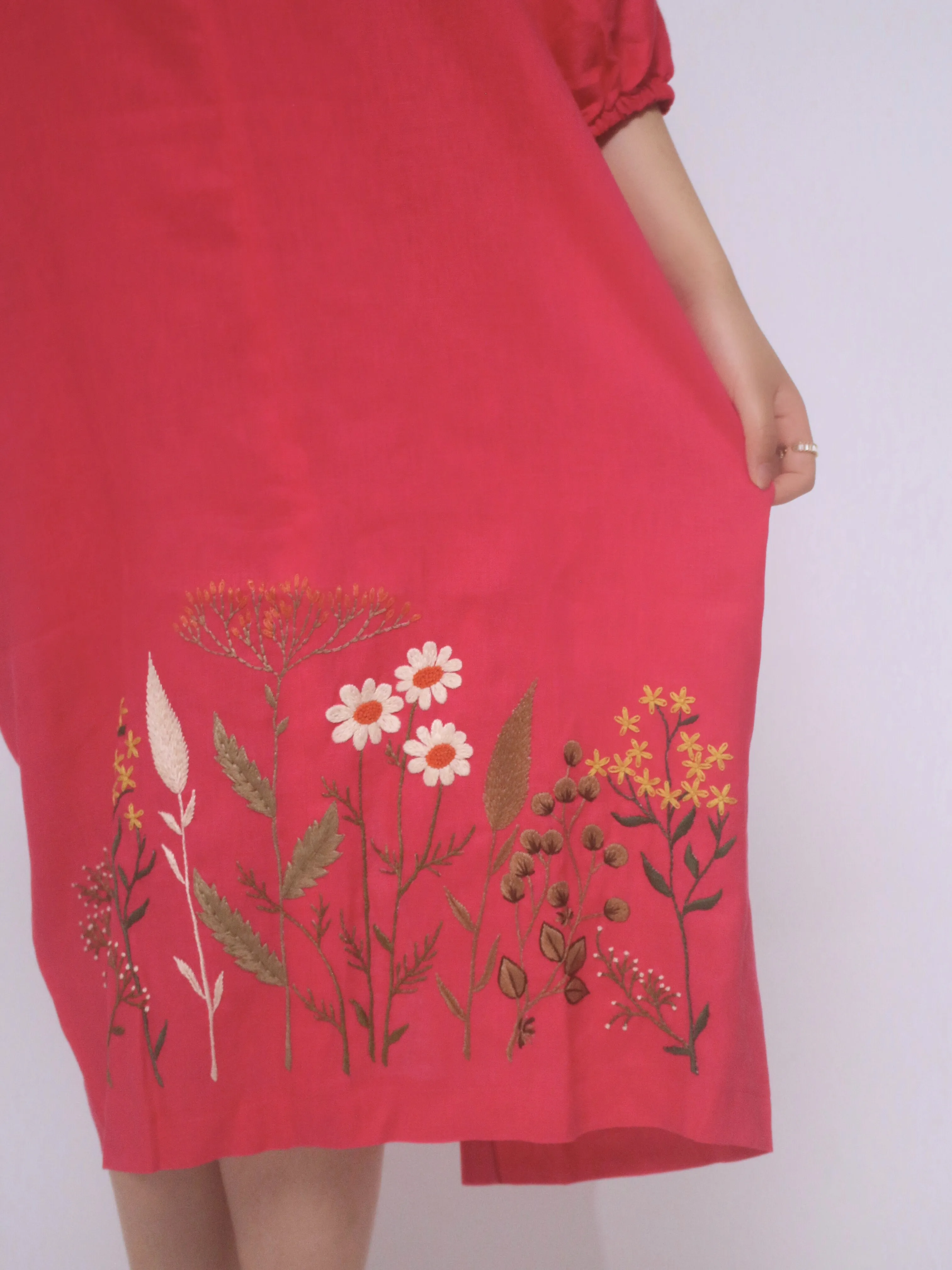 Gardena 100% Linen Maxi Dress with Embroidery