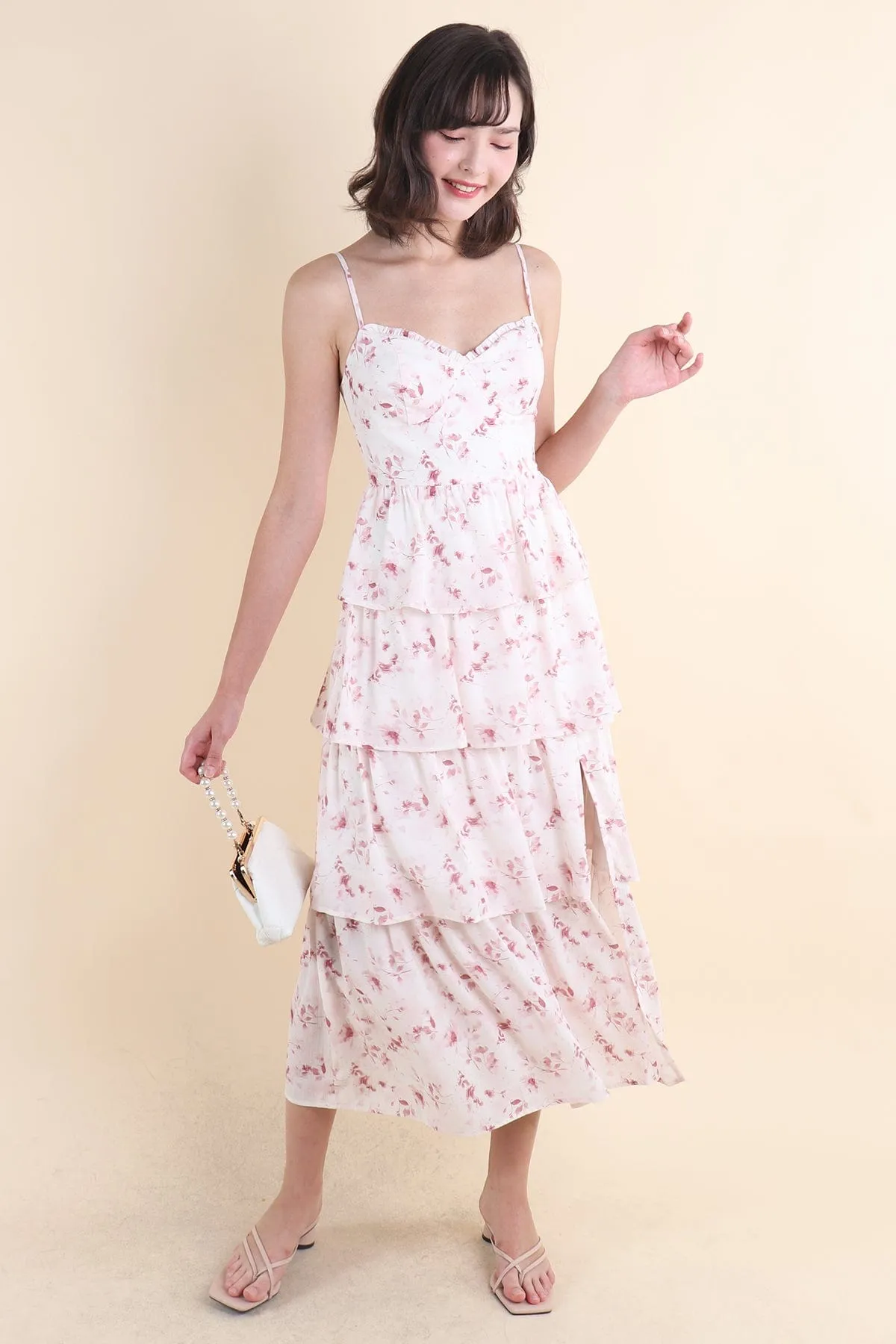 KALLIE FLORAL TIER MAXI IN PINK