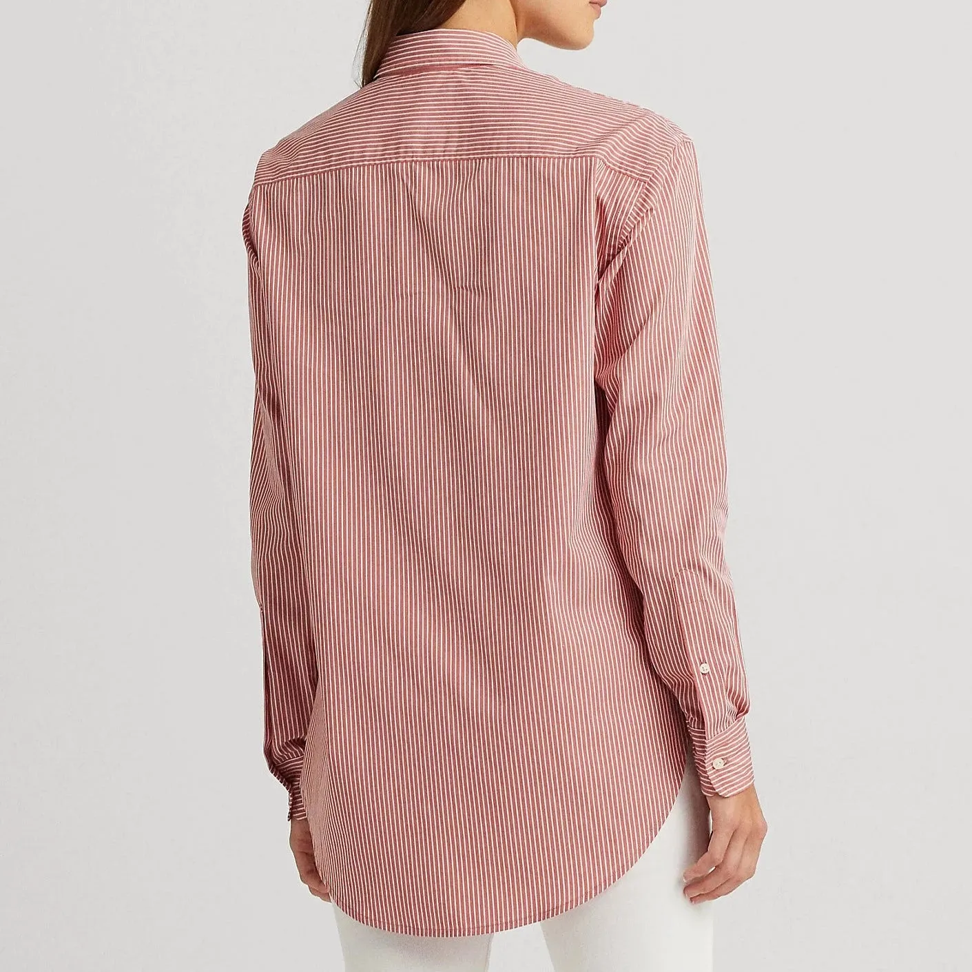 Lauren Ralph Lauren Striped Cotton Broadcloth Shirt in Pink