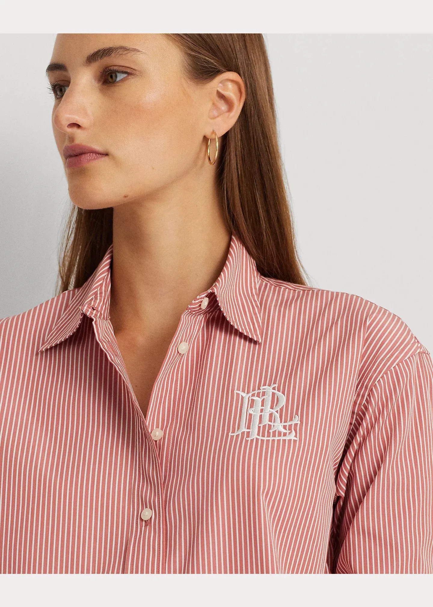 Lauren Ralph Lauren Striped Cotton Broadcloth Shirt in Pink