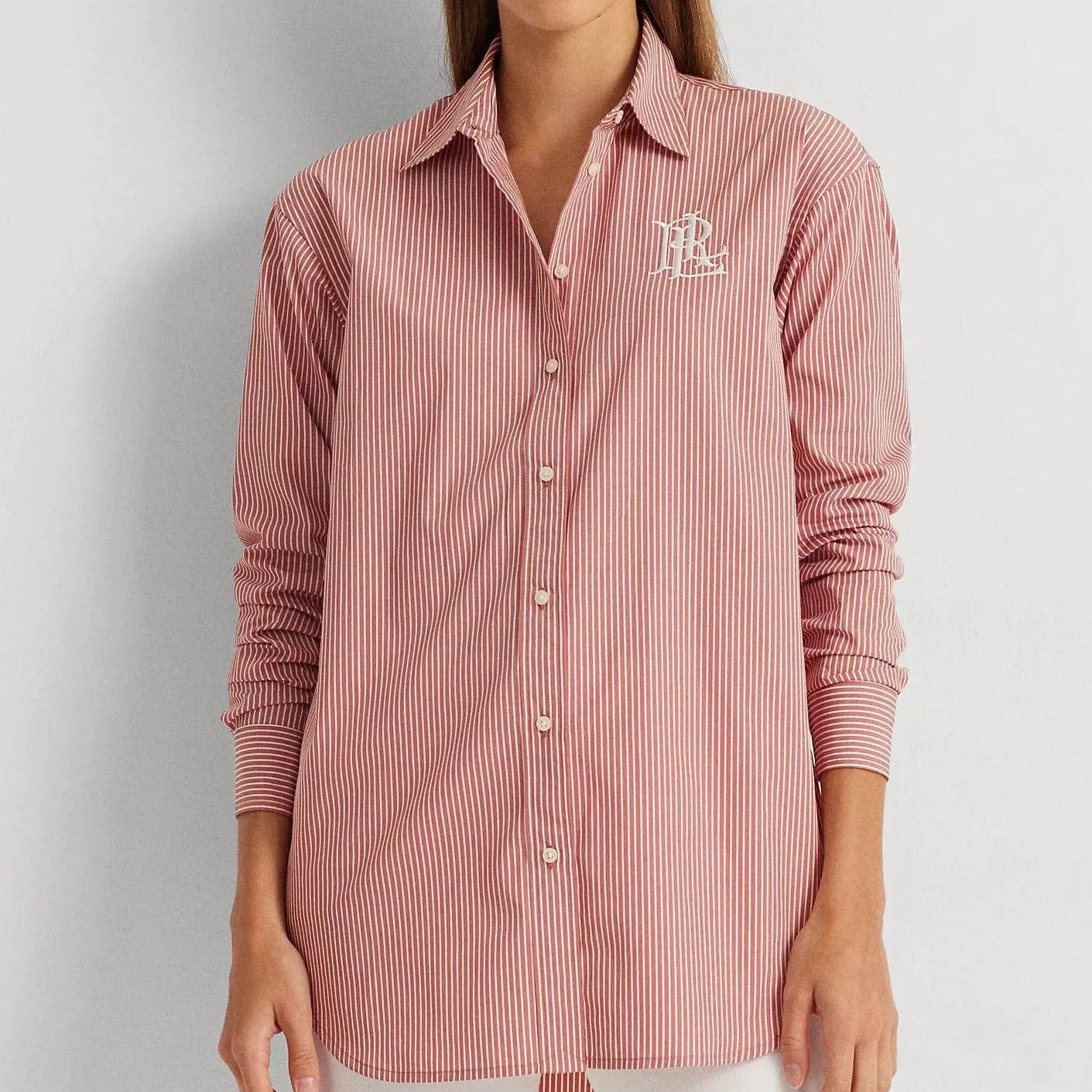 Lauren Ralph Lauren Striped Cotton Broadcloth Shirt in Pink