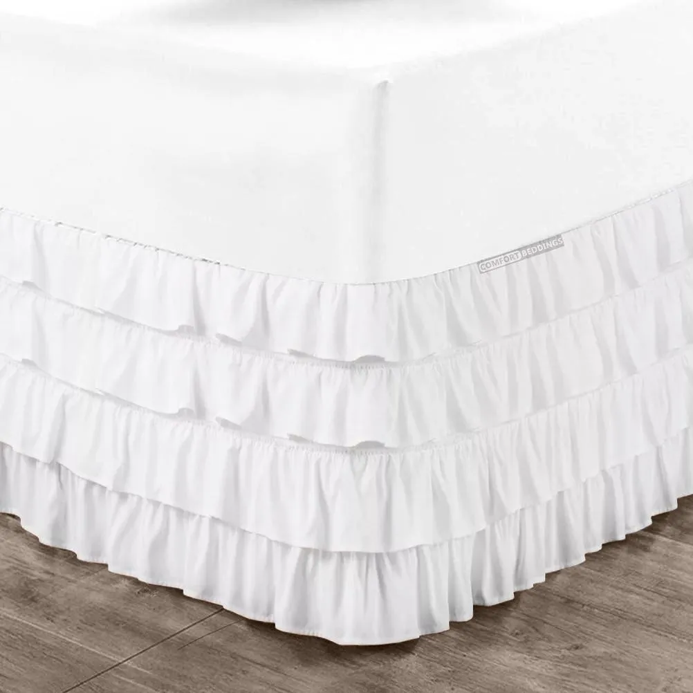 Luxury White Waterfall Ruffled Bed Skirt