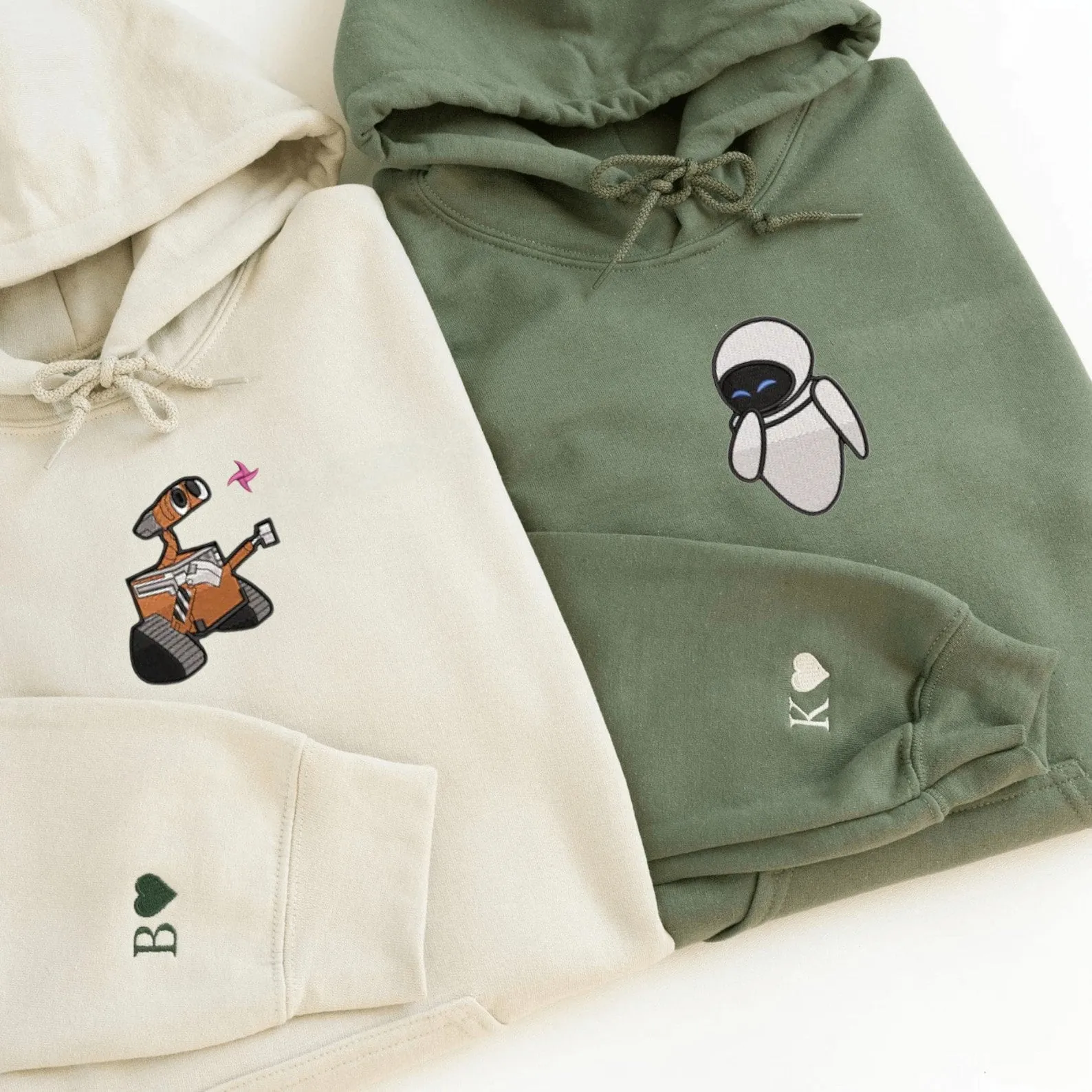 Matching Couple Hoodies -  Cute Walle x Eve Custom Embroidered Sweatshirts For Couples