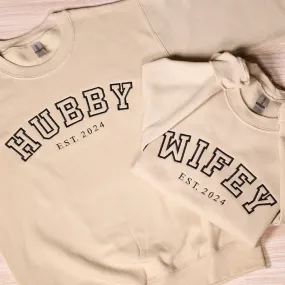 Matching Couple Hoodies - Hubby & Wifey Custom Embroidered Couples Matching Hoodies