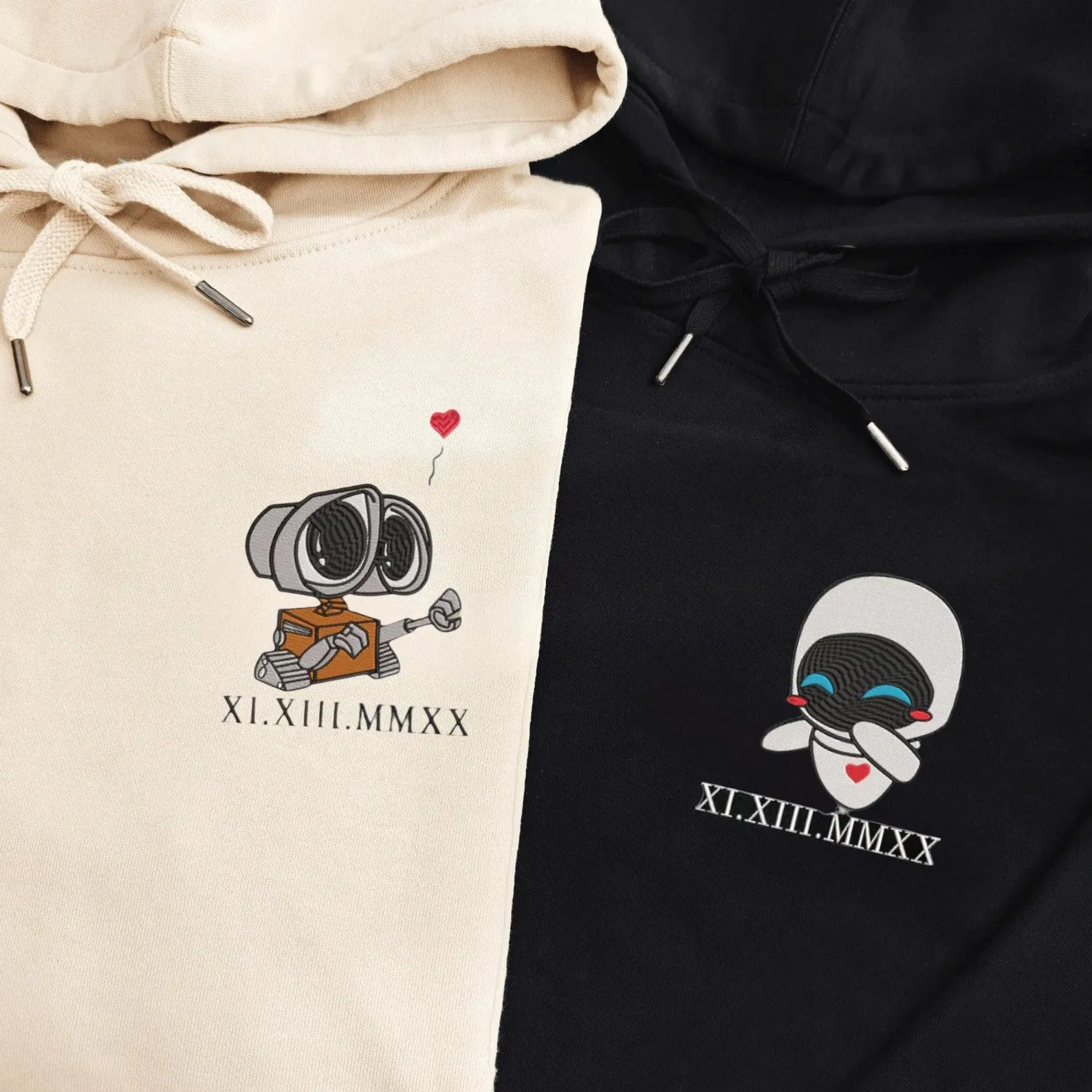 Matching Couple Hoodies - WallE x Eve Custom Embroidered Sweatshirts For Couples