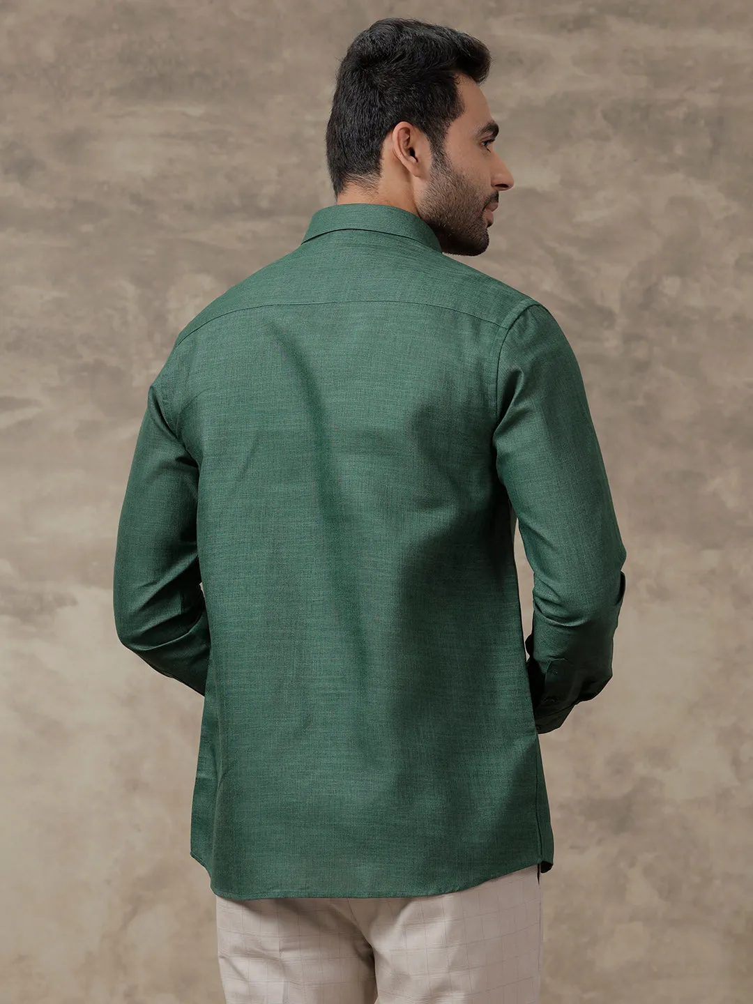 Men Cotton Blend Full Sleeves Shirt Dark Green T26 TB9