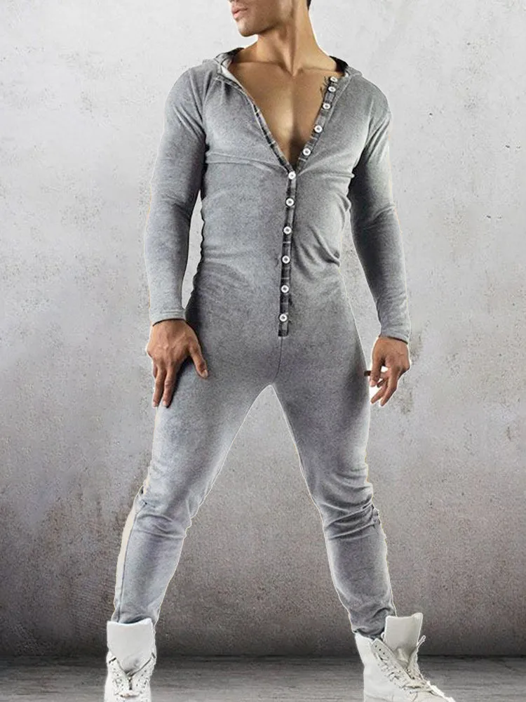 Mens Casual Comfortable Slim Hooded Pajamas