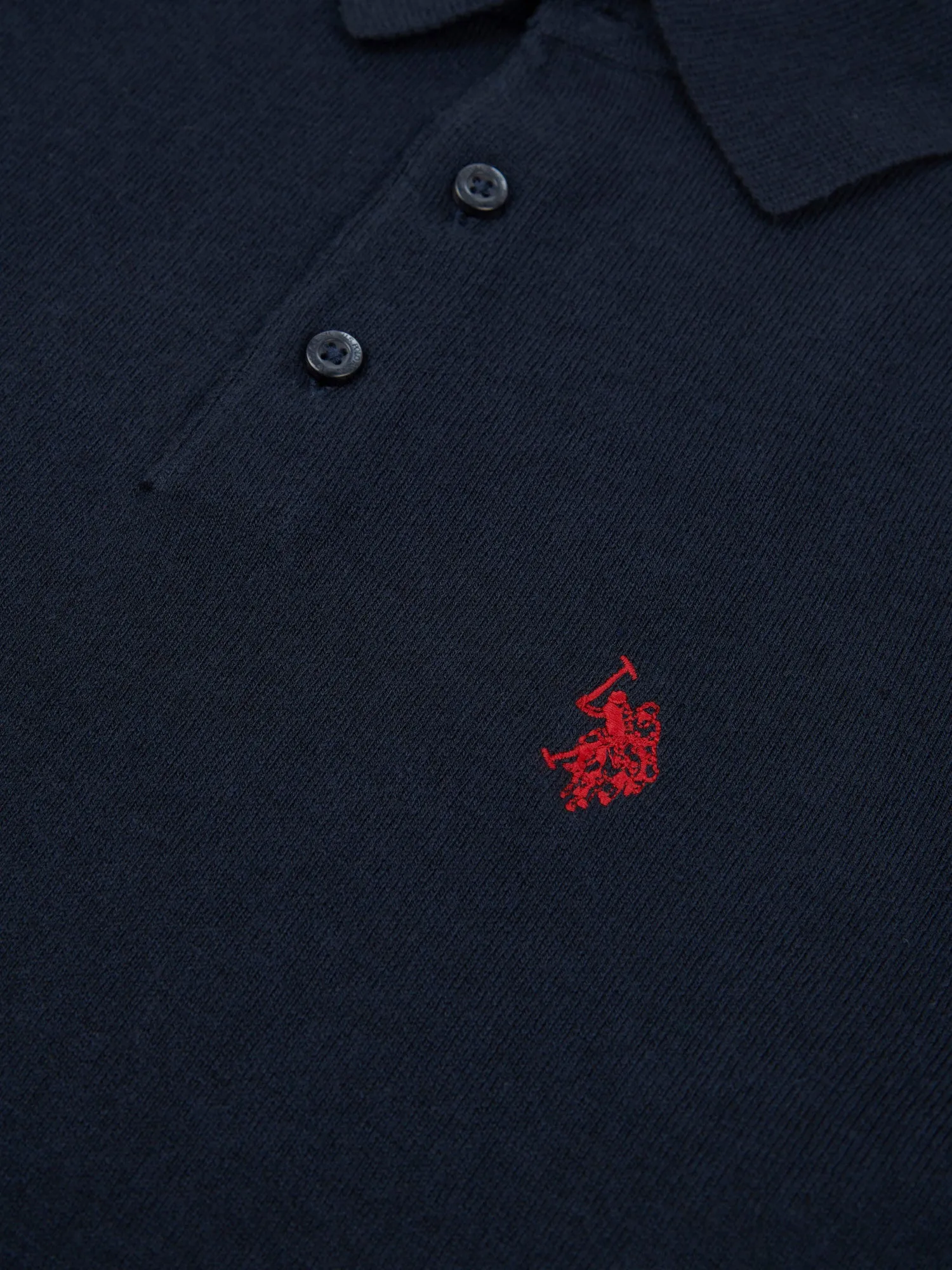 Mens Long Sleeve Knitted Polo Shirt in Dark Sapphire Navy / Haute Red DHM